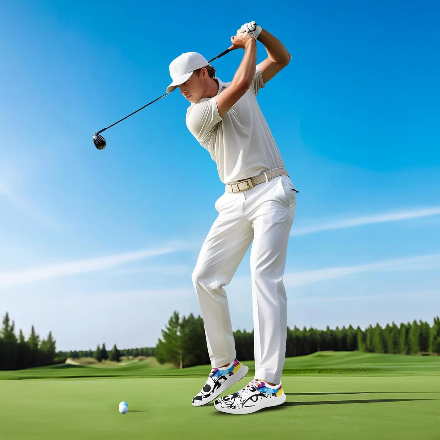 Spikeless Golf Shoes for Men, Women's Breathable Abstract Art Non-Slip Sports Walking Shoes with Air-Outer Golf Sneakers