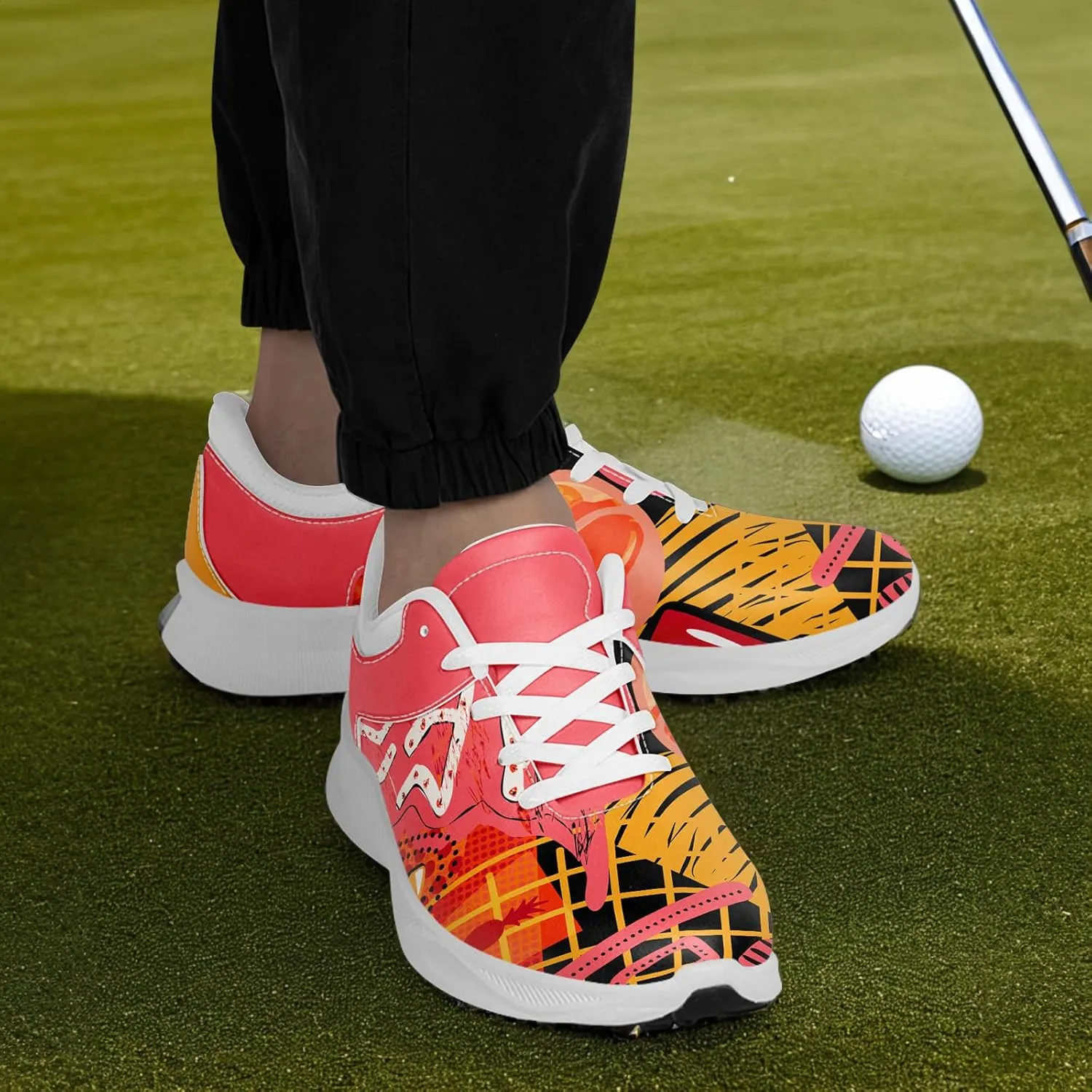 Spikeless Golf Shoes for Men, Women's Breathable Abstract Art Non-Slip Sports Walking Shoes with Air-Outer Golf Sneakers