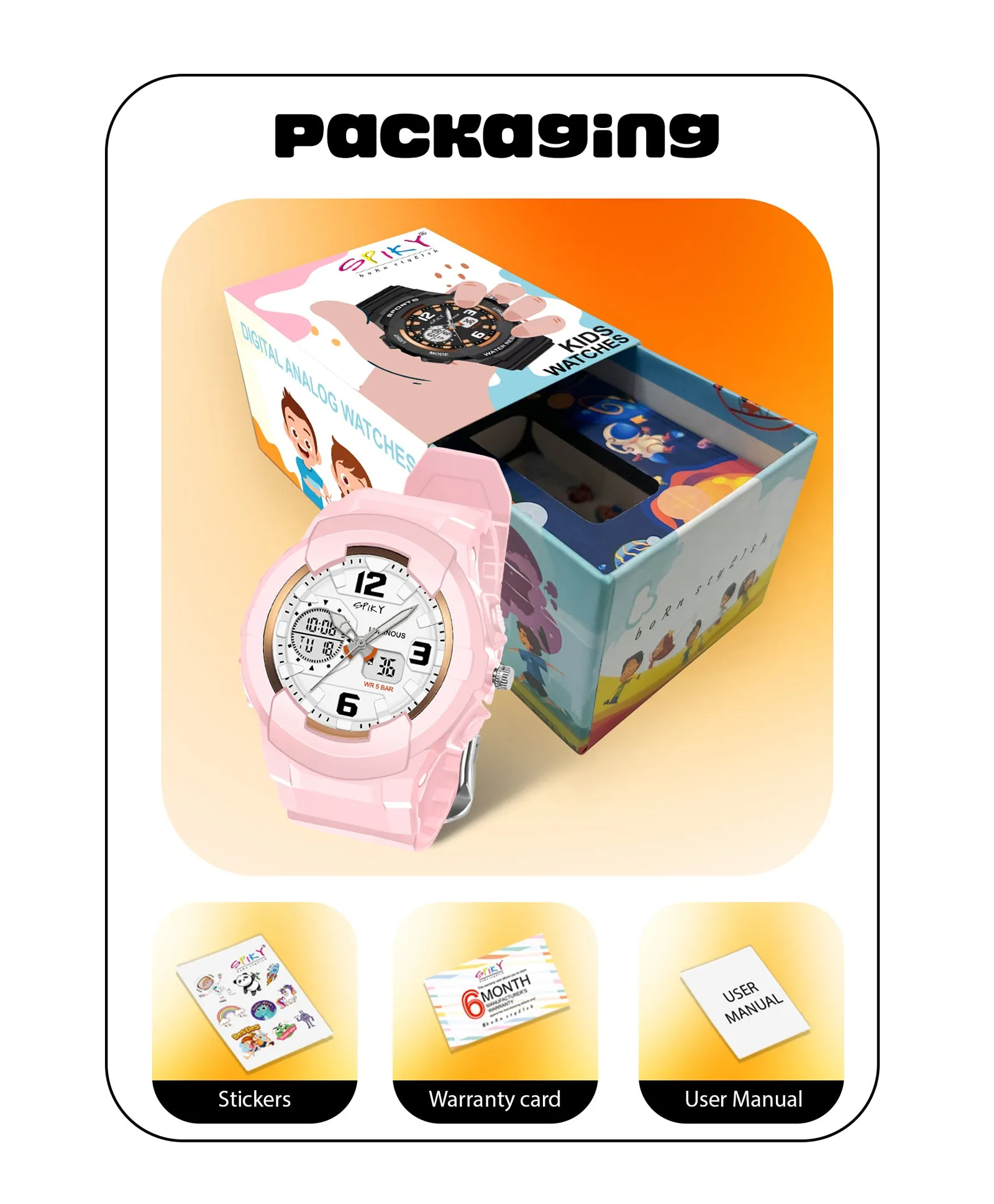 Spiky Analog & Digital Sporty Watch - Pink