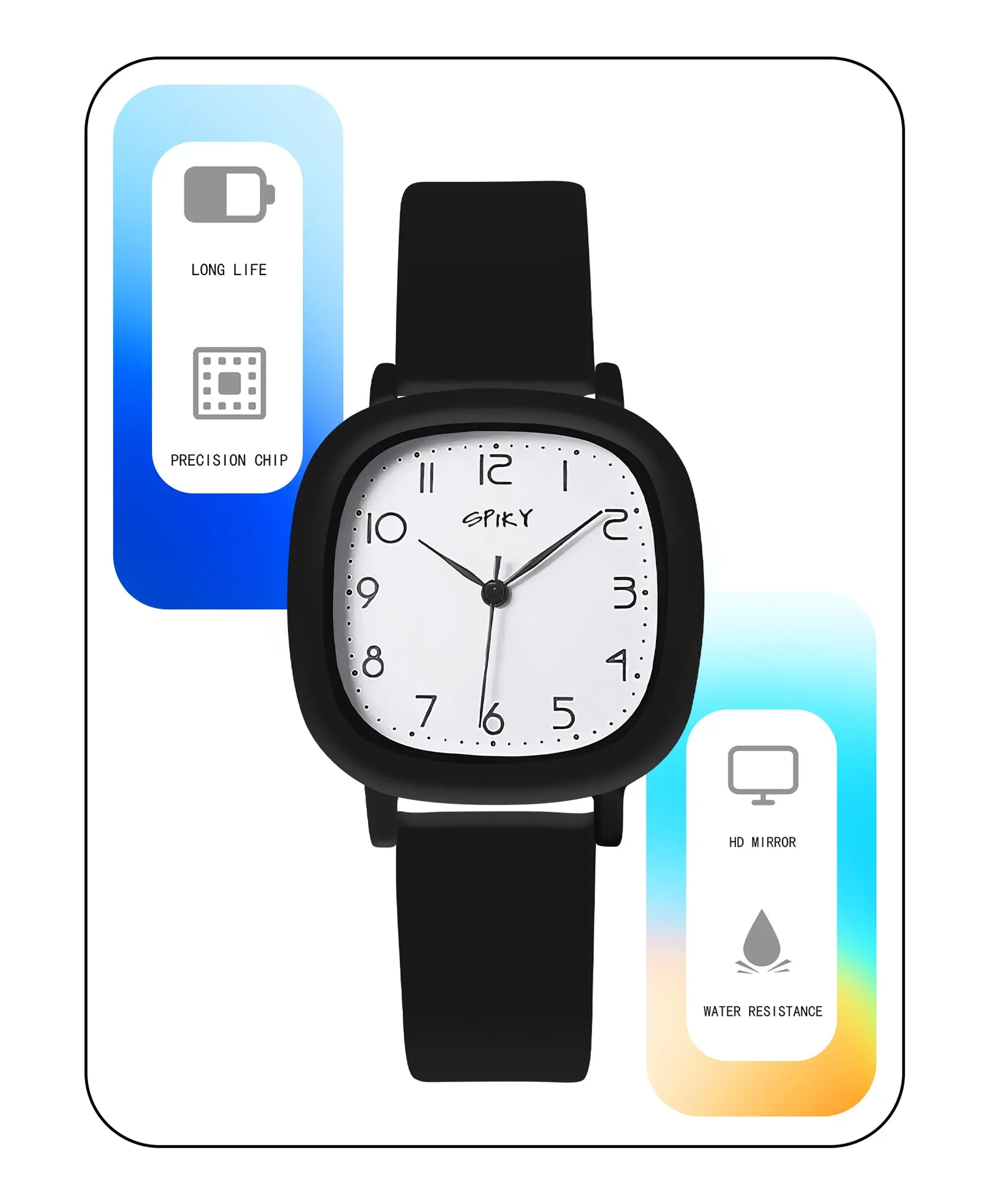 Spiky Eva19 Square Analog Watch for Kids - Black