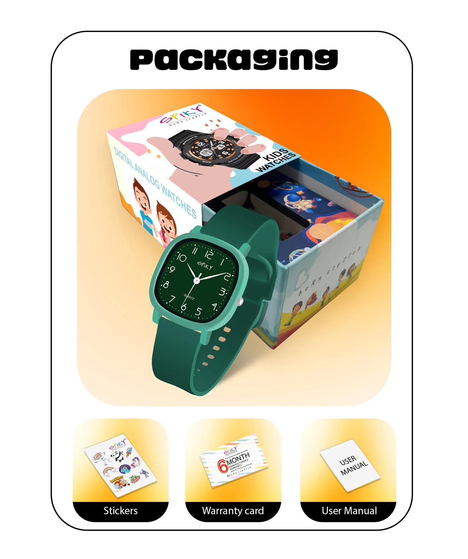 Spiky Eva19 Square Analog Watch for Kids - Black