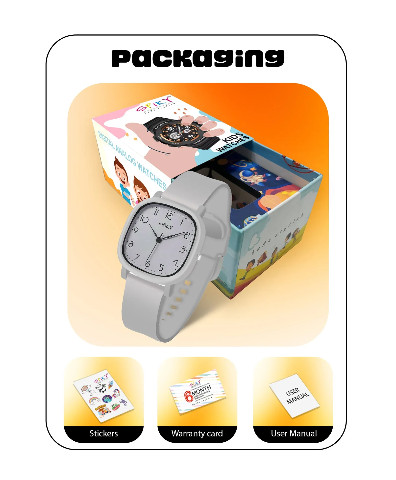 Spiky Eva19 Square Analog Watch for Kids - Black