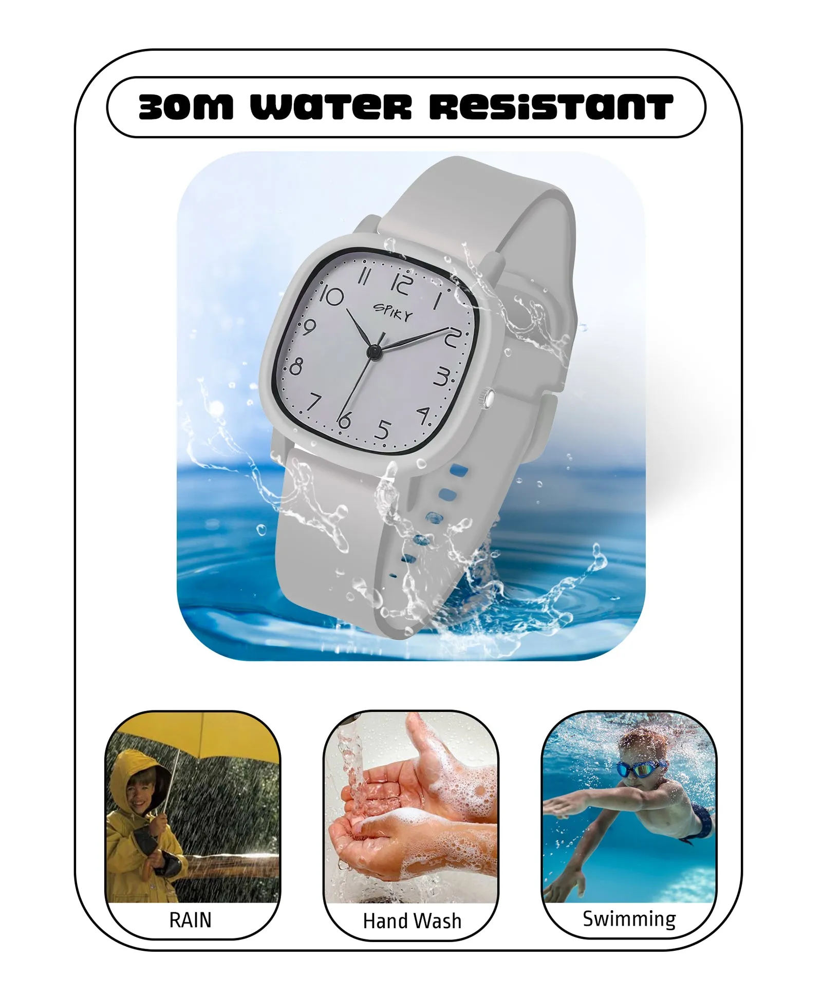 Spiky Eva19 Square Analog Watch for Kids - Grey