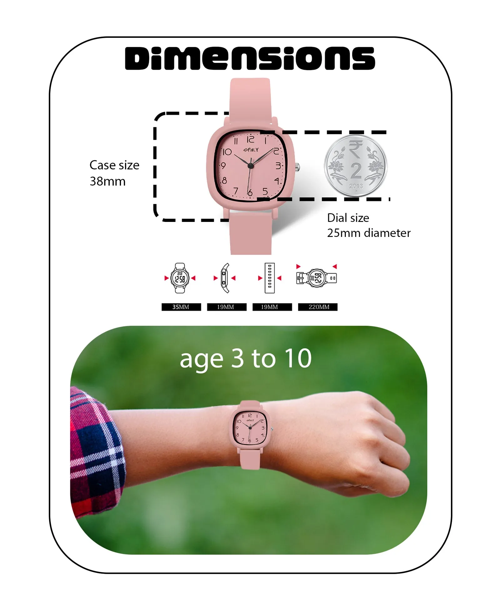 Spiky Eva19 Square Analog Watch for Kids - Grey
