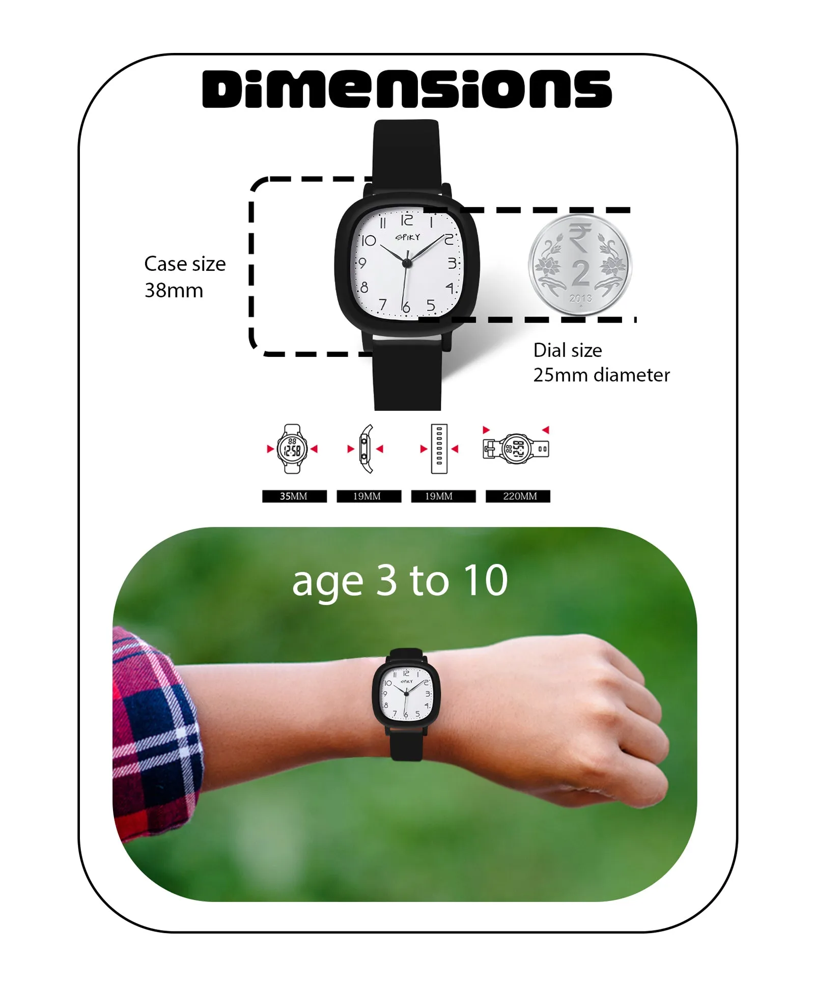 Spiky Eva19 Square Analog Watch for Kids - Grey