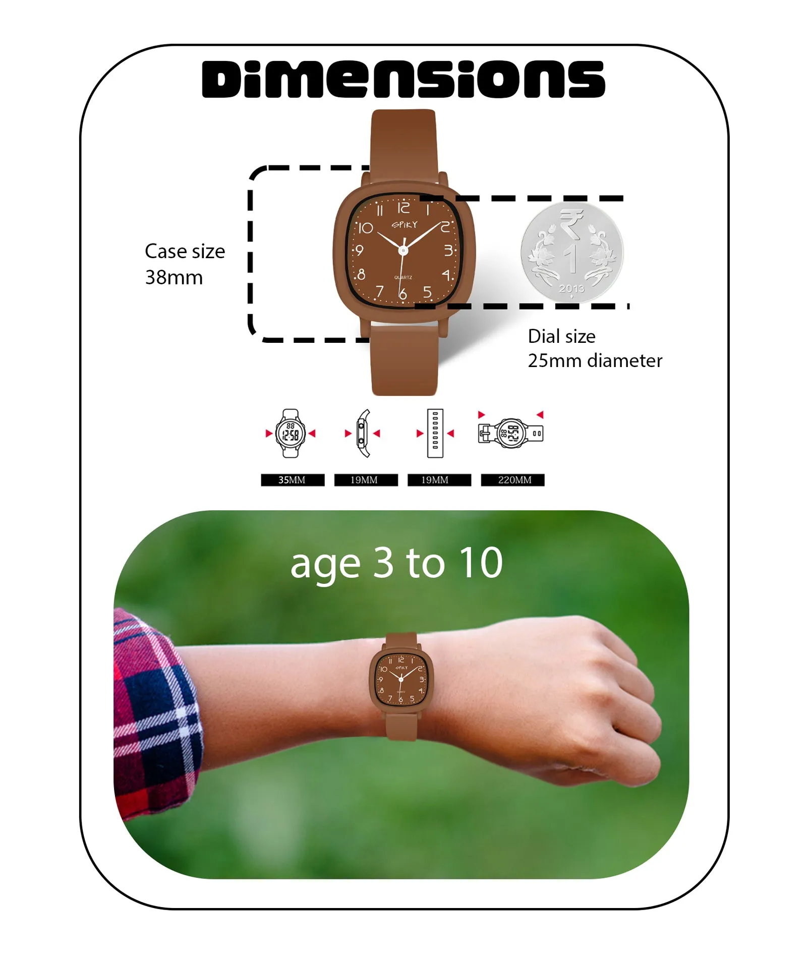 Spiky Eva19 Square Analog Watch for Kids - Grey