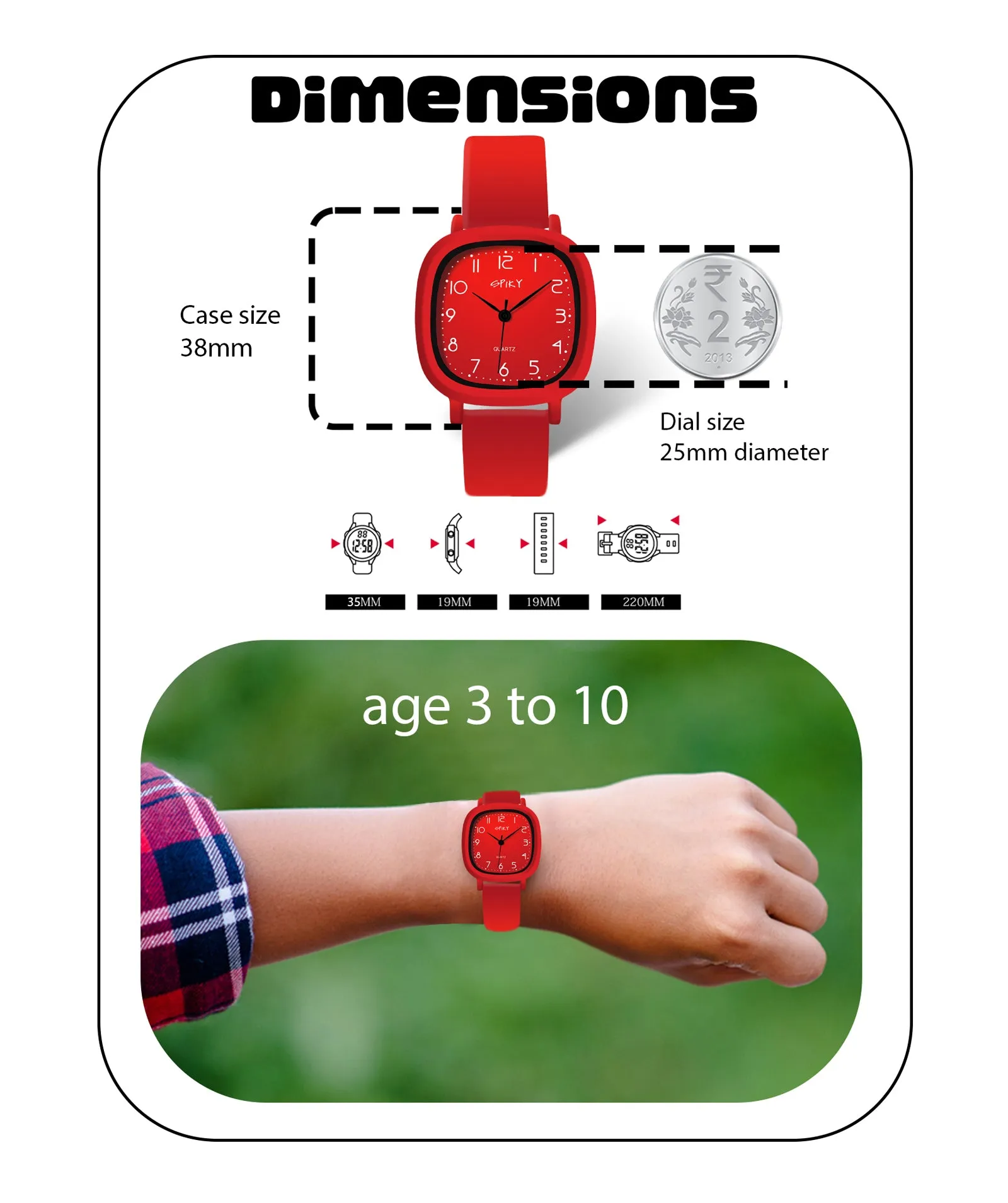 Spiky Eva19 Square Analog Watch for Kids - Grey