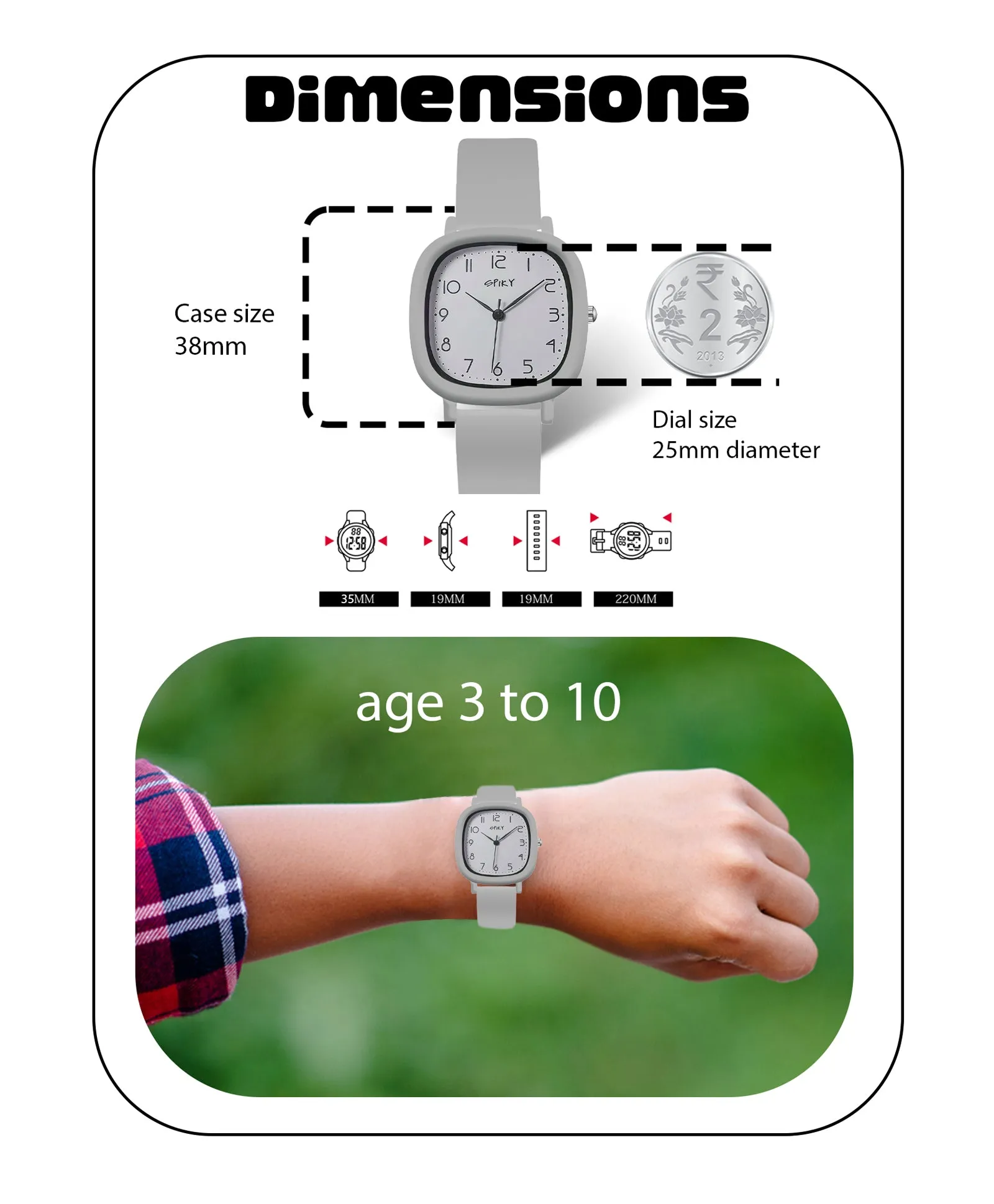 Spiky Eva19 Square Analog Watch for Kids - Grey