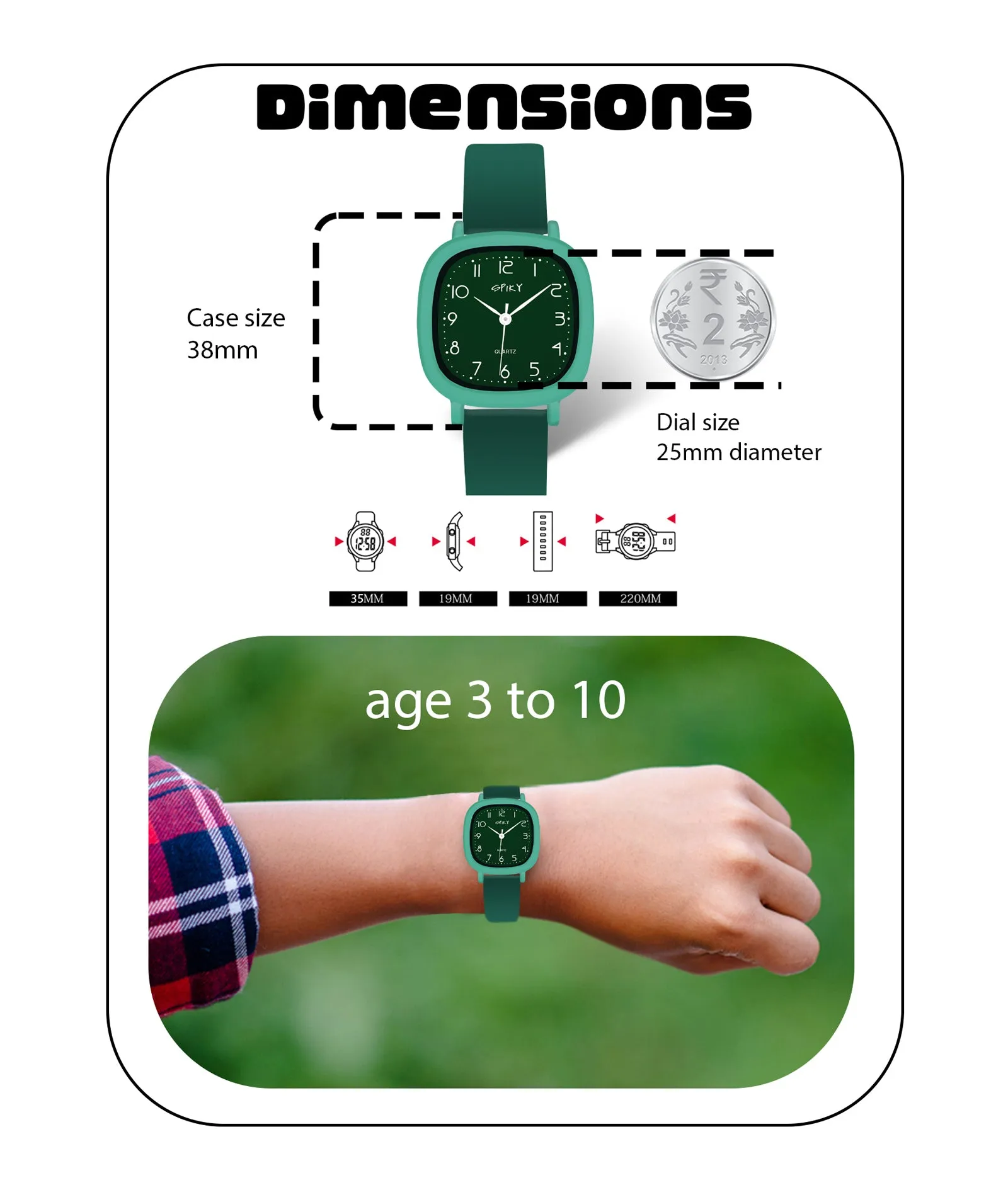 Spiky Eva19 Square Analog Watch for Kids - White
