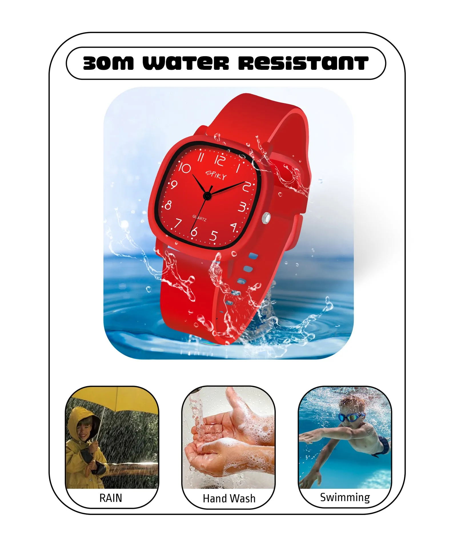 Spiky Eva19 Square Analog Watch for Kids - White