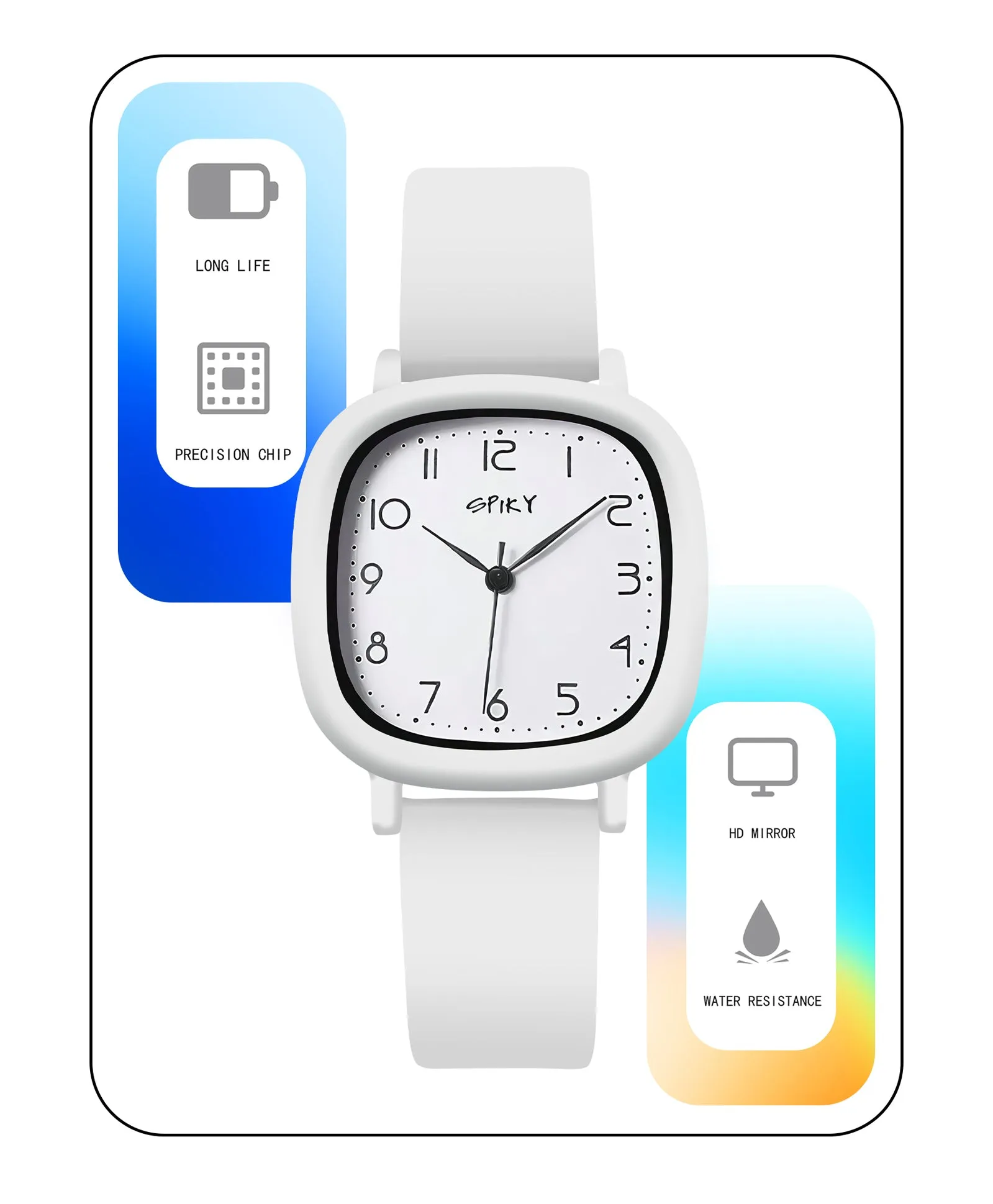 Spiky Eva19 Square Analog Watch for Kids - White