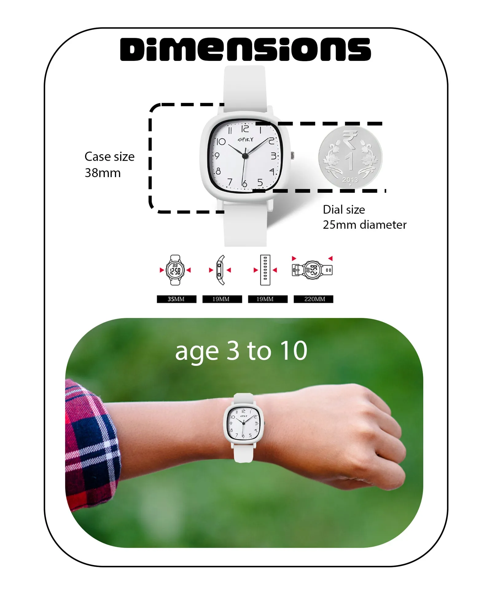 Spiky Eva19 Square Analog Watch for Kids - White