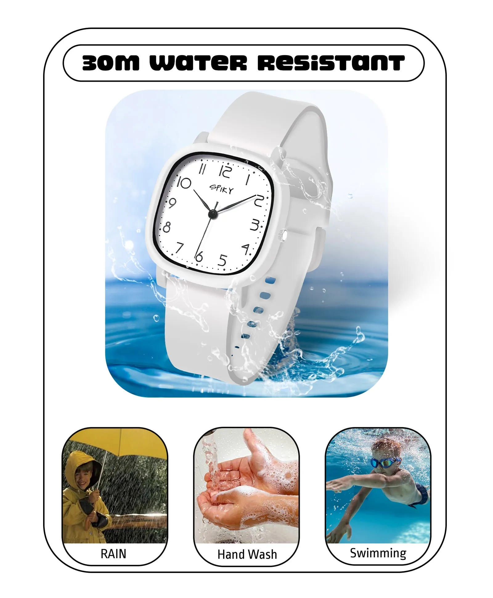Spiky Eva19 Square Analog Watch for Kids - White