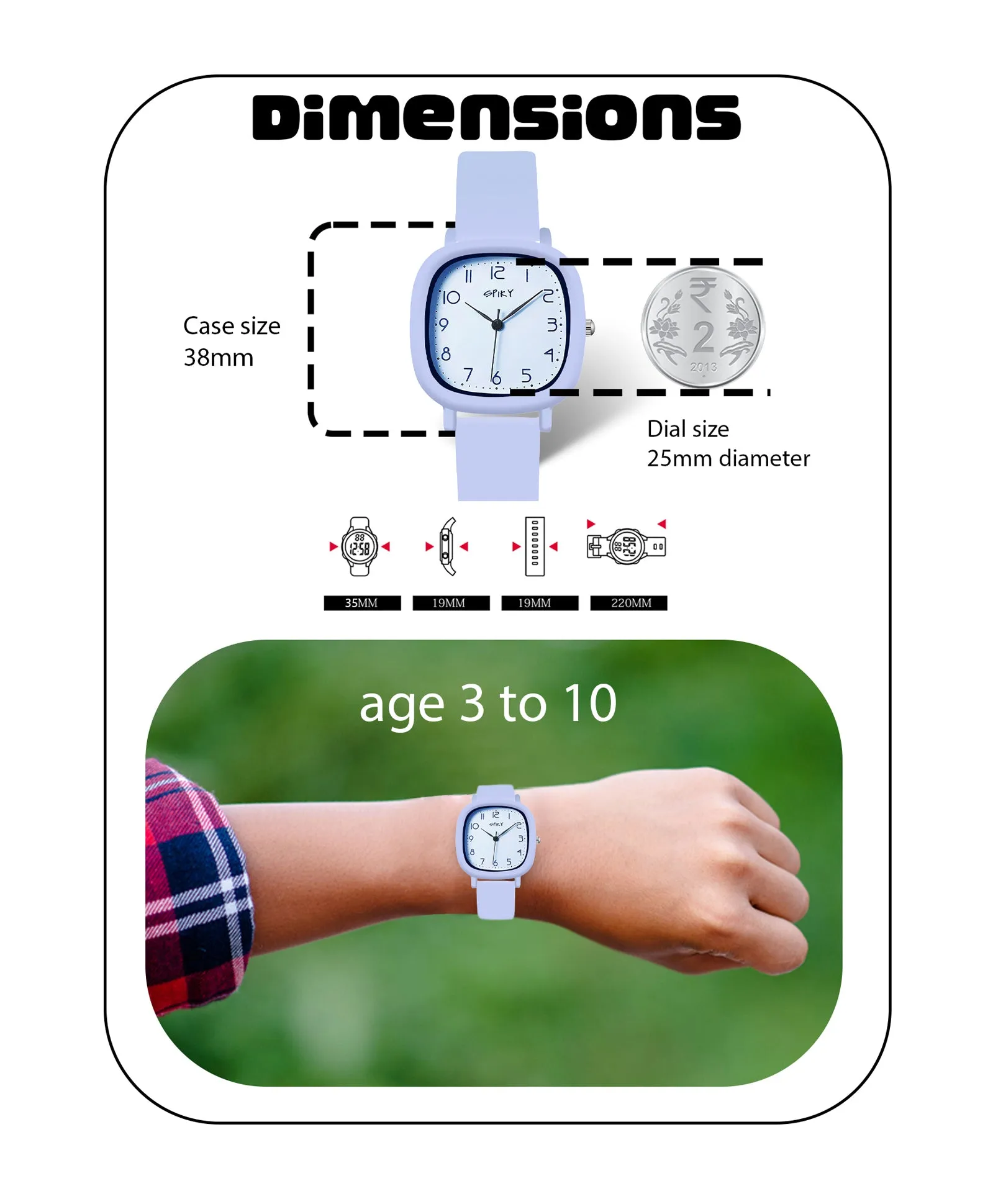 Spiky Eva19 Square Analog Watch for Kids - White