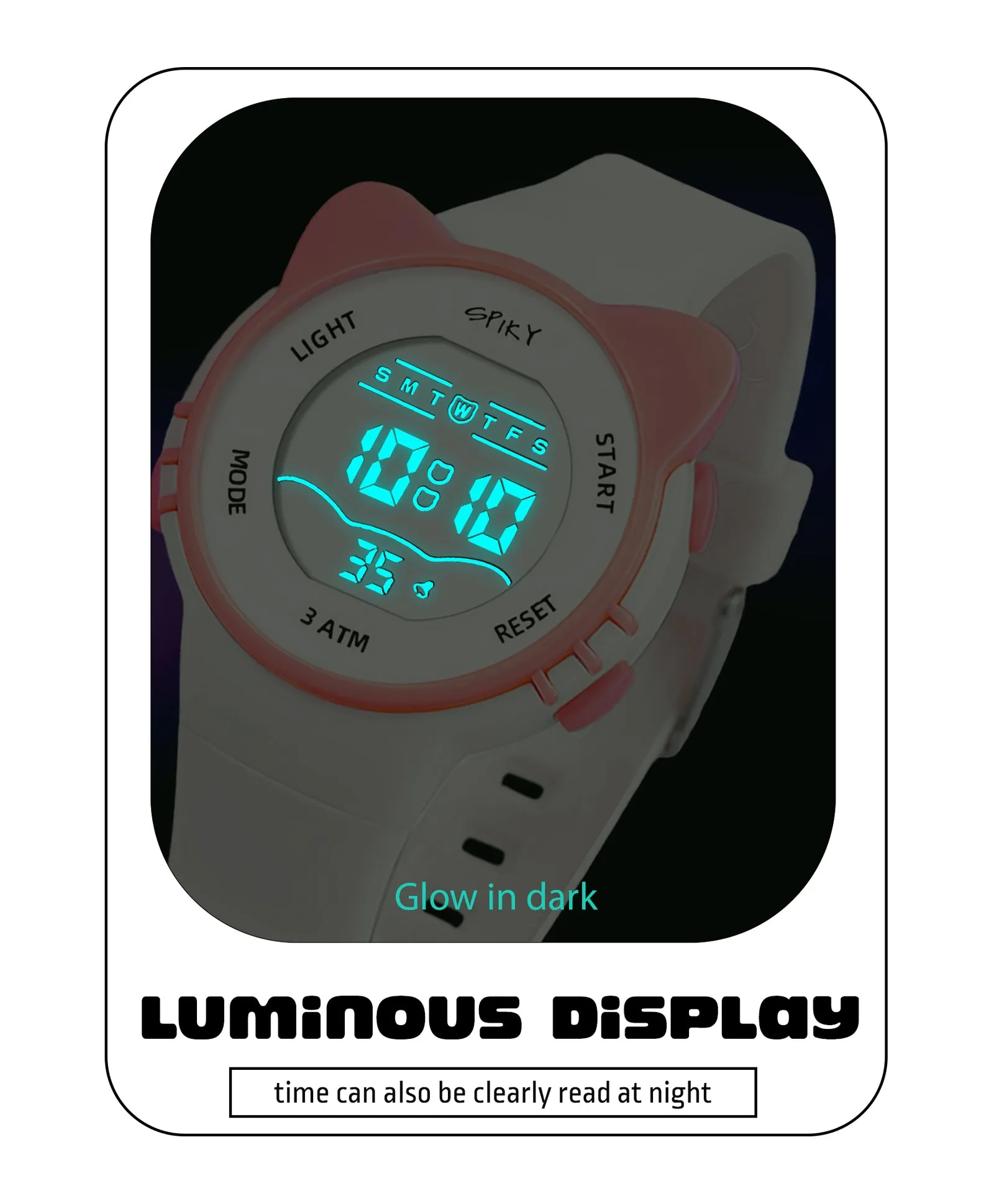 Spiky Round Cat Shaped Sports Digital Watch - White