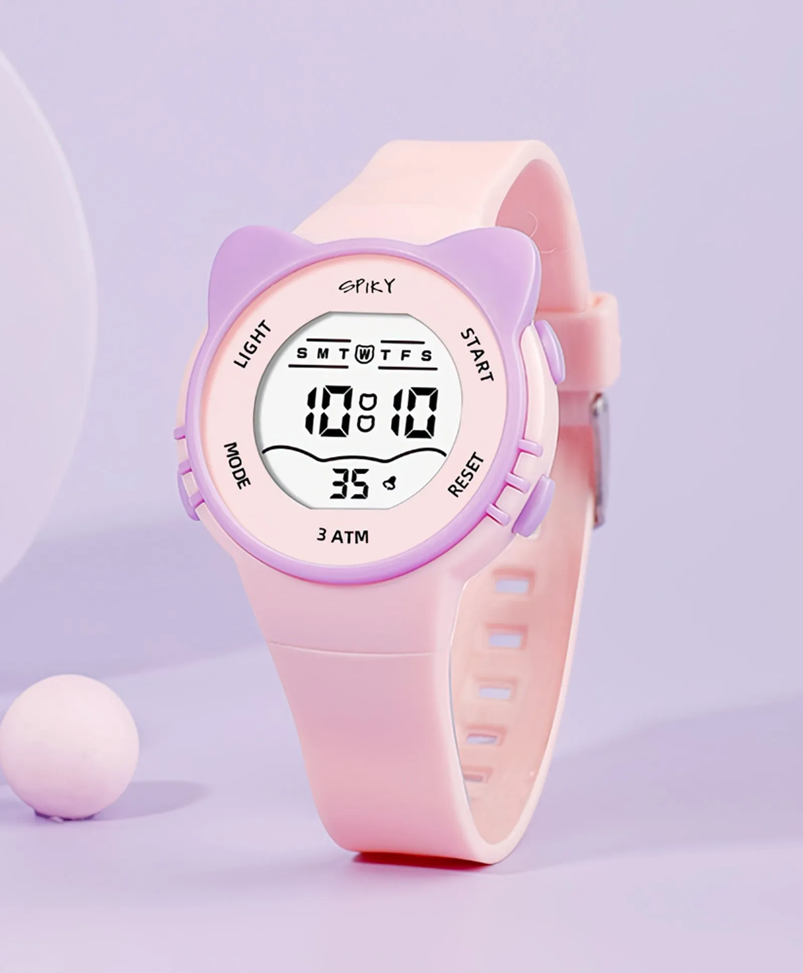 Spiky Round Cat Shaped Sports Digital Watch - White
