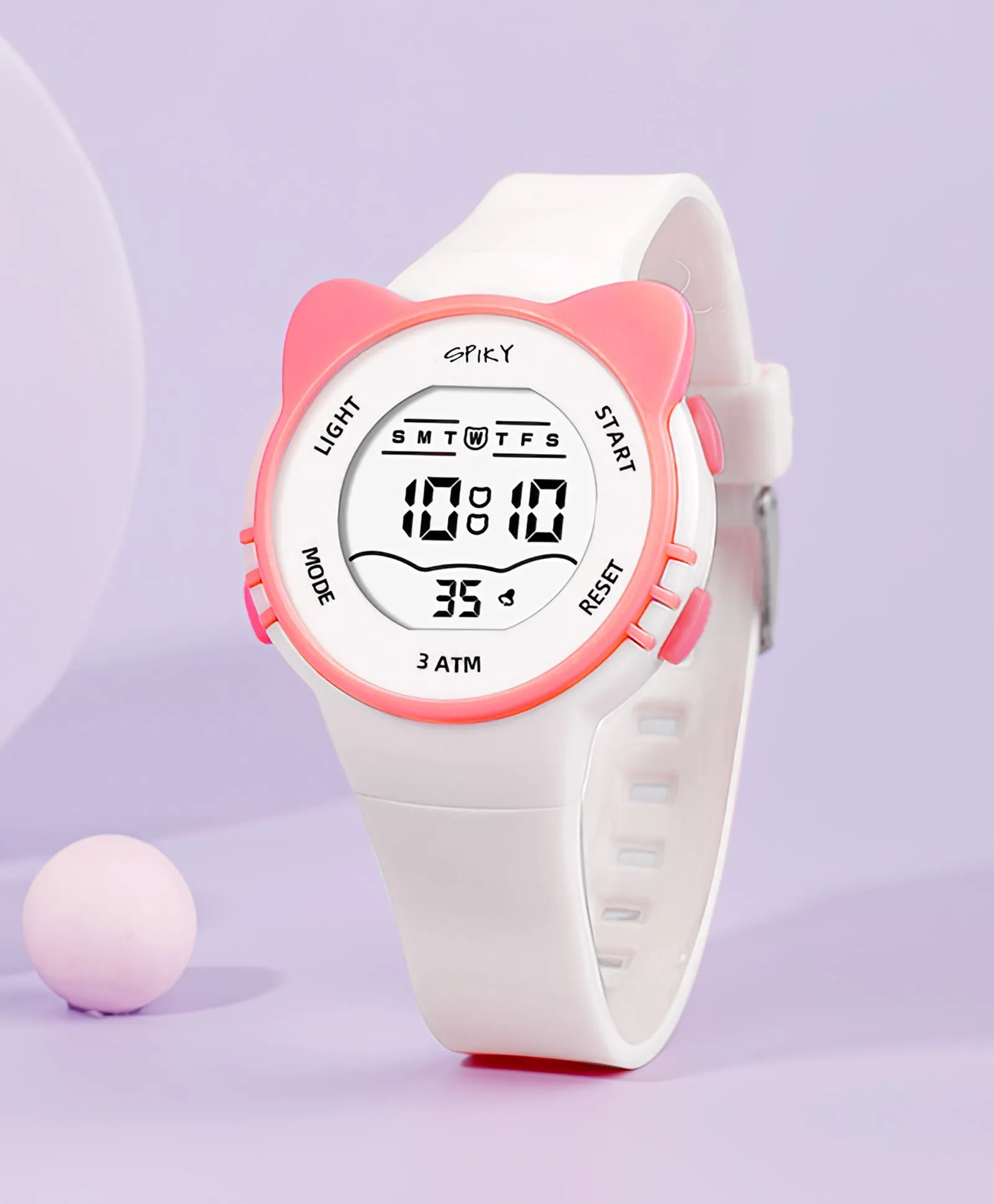 Spiky Round Cat Shaped Sports Digital Watch - White