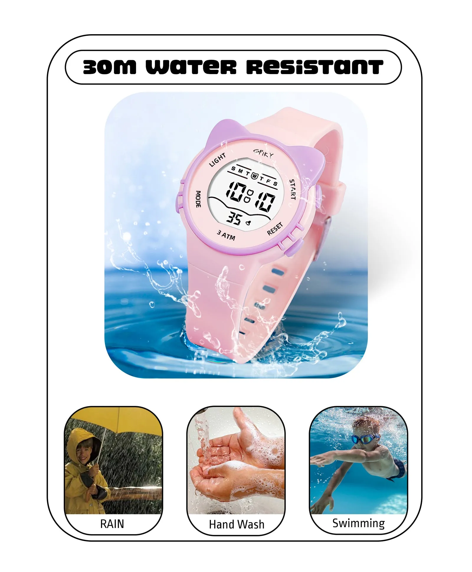 Spiky Round Cat Shaped Sports Digital Watch - White