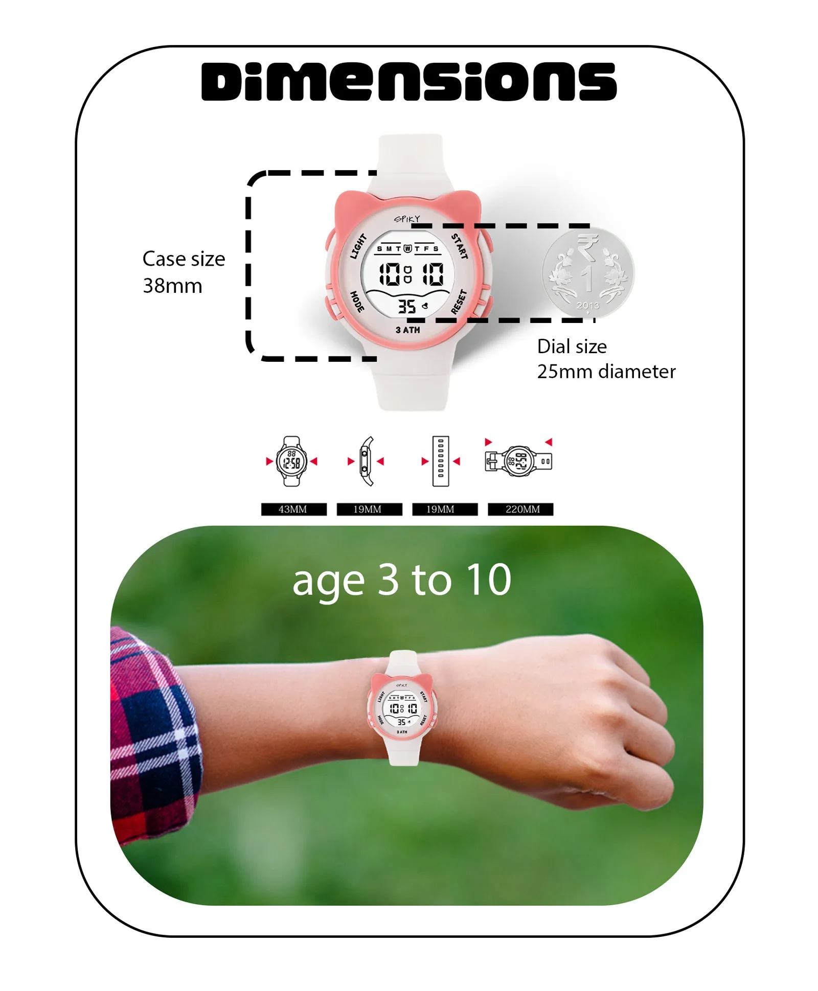 Spiky Round Cat Shaped Sports Digital Watch - White