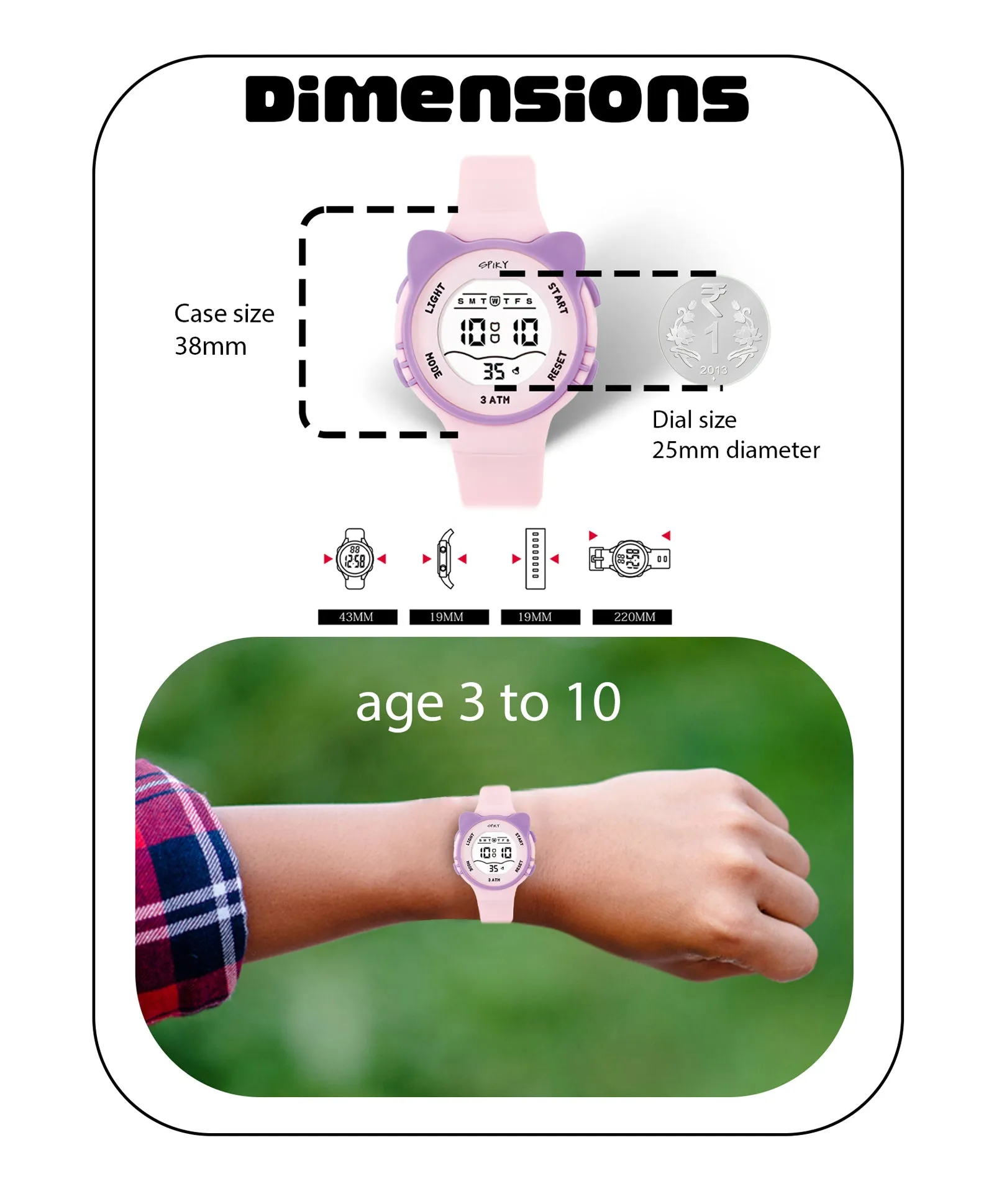 Spiky Round Cat Shaped Sports Digital Watch - White