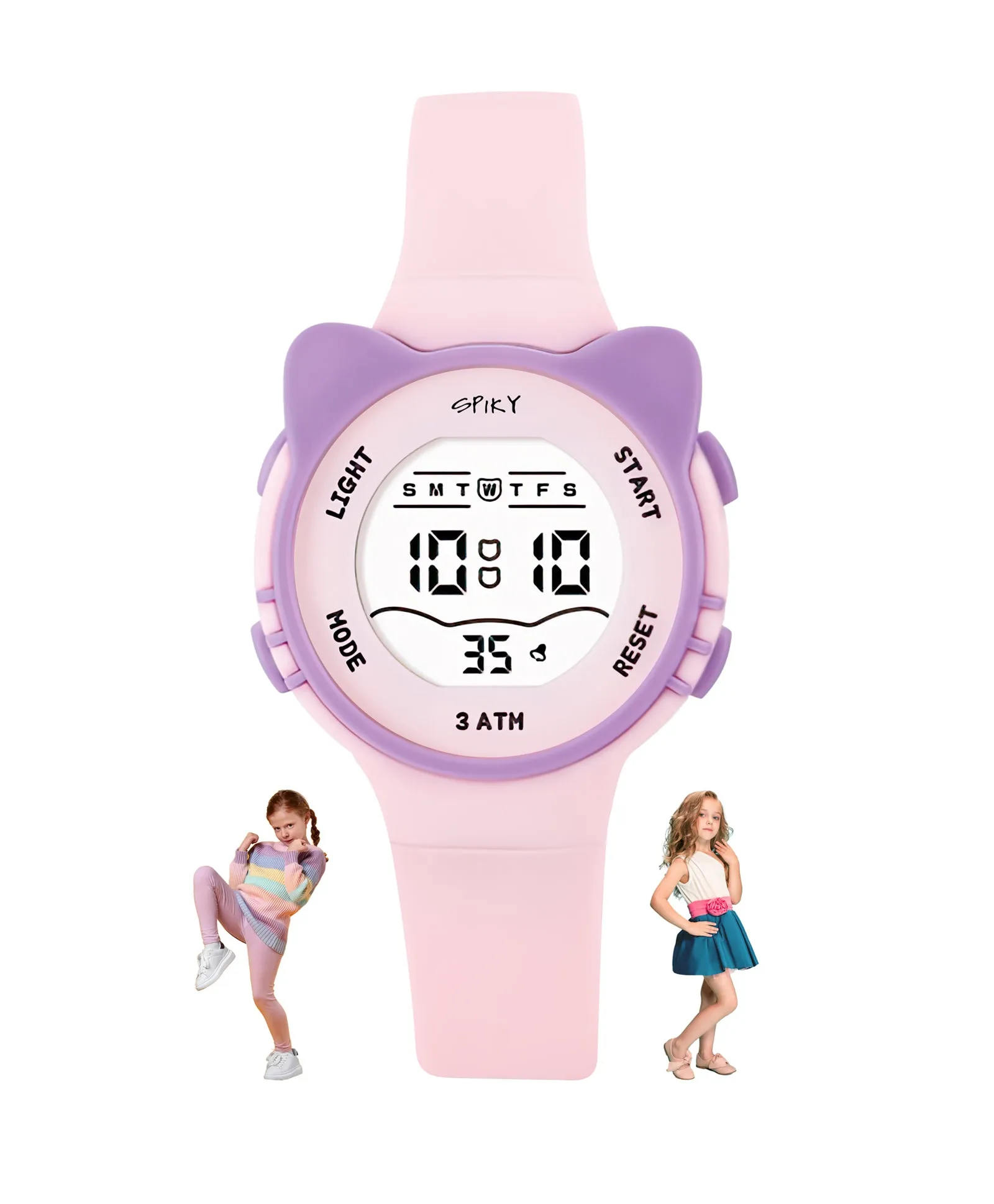 Spiky Round Cat Shaped Sports Digital Watch - White