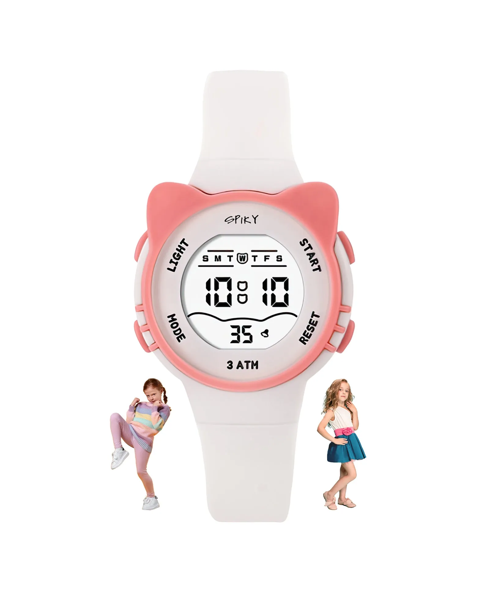 Spiky Round Cat Shaped Sports Digital Watch - White