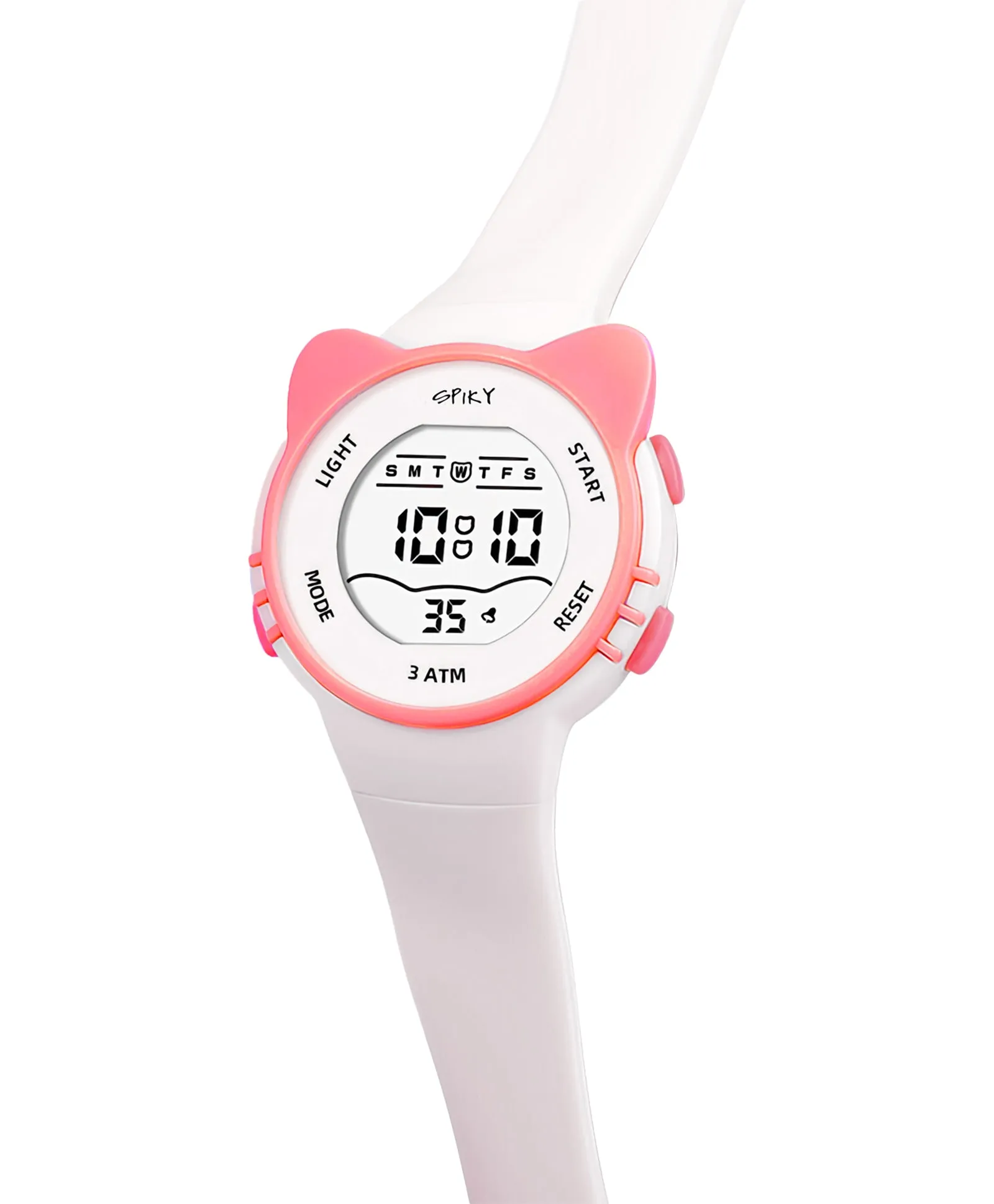 Spiky Round Cat Shaped Sports Digital Watch - White