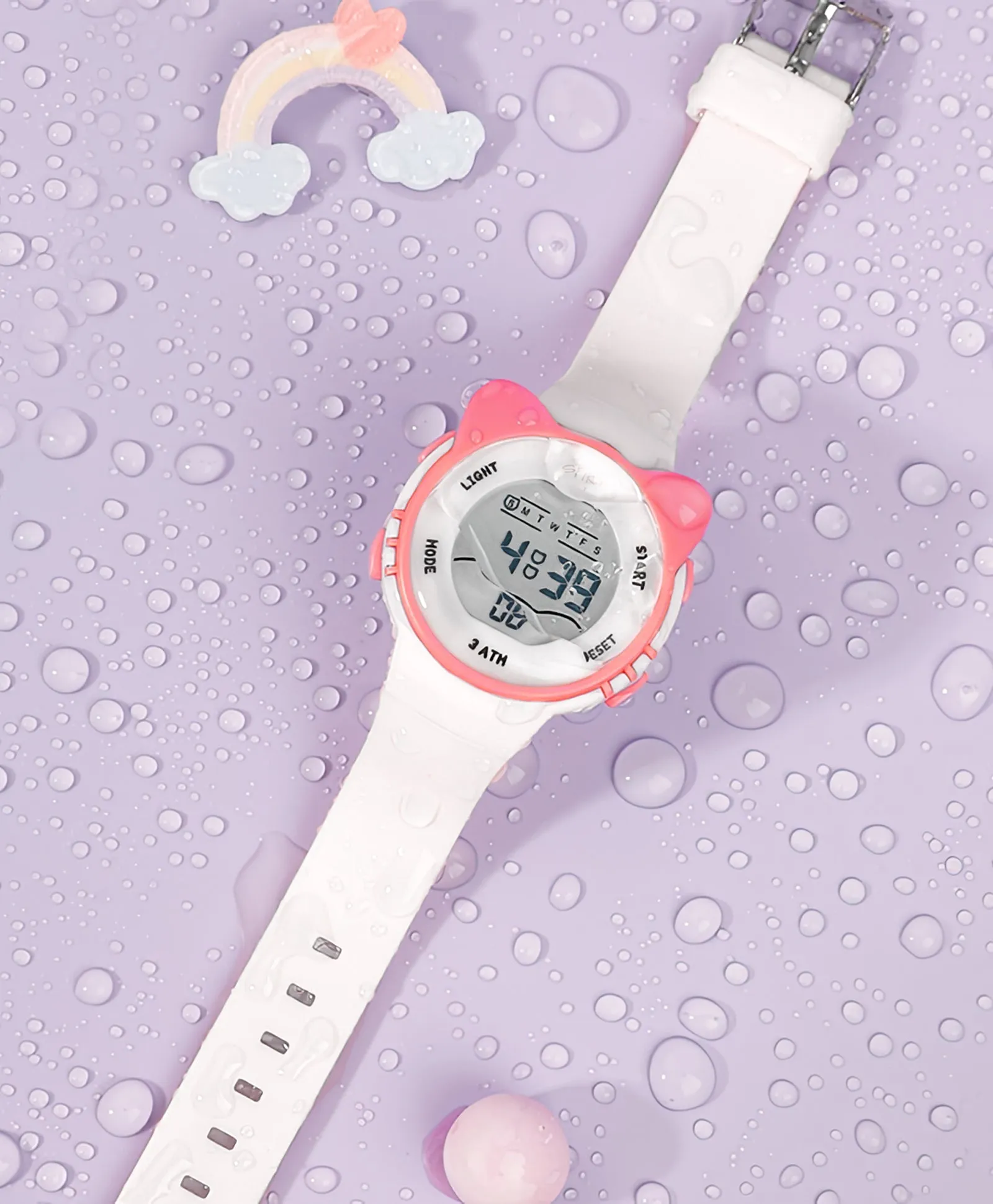 Spiky Round Cat Shaped Sports Digital Watch - White