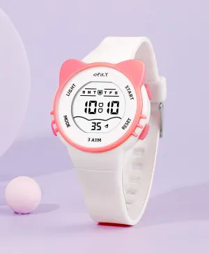 Spiky Round Cat Shaped Sports Digital Watch - White