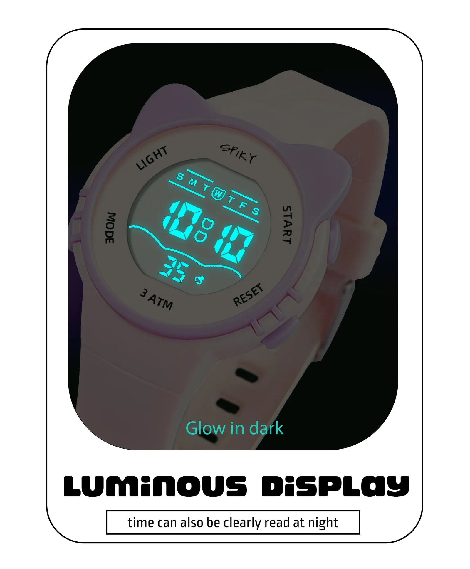 Spiky Round Cat Shaped Sports Digital Watch - White