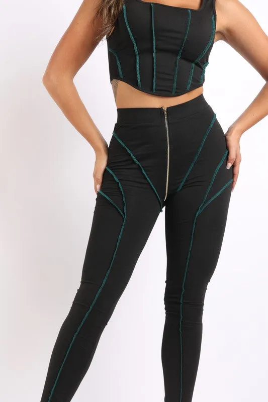 Stitch detailed tank and leggings set