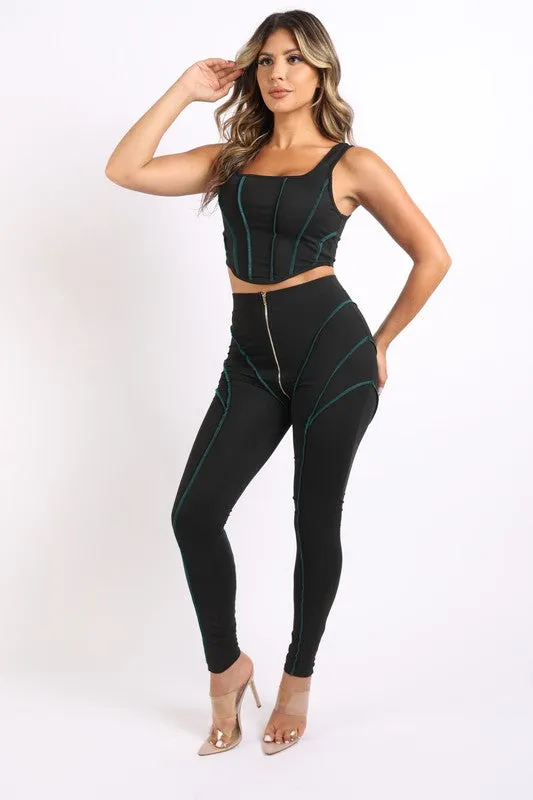 Stitch detailed tank and leggings set