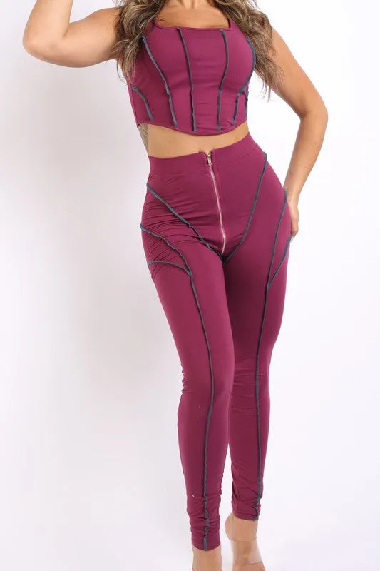 Stitch detailed tank and leggings set