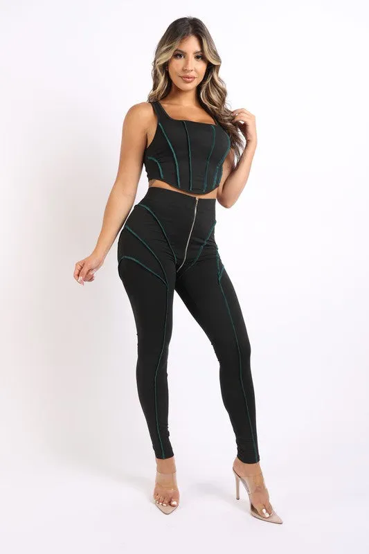 Stitch detailed tank and leggings set