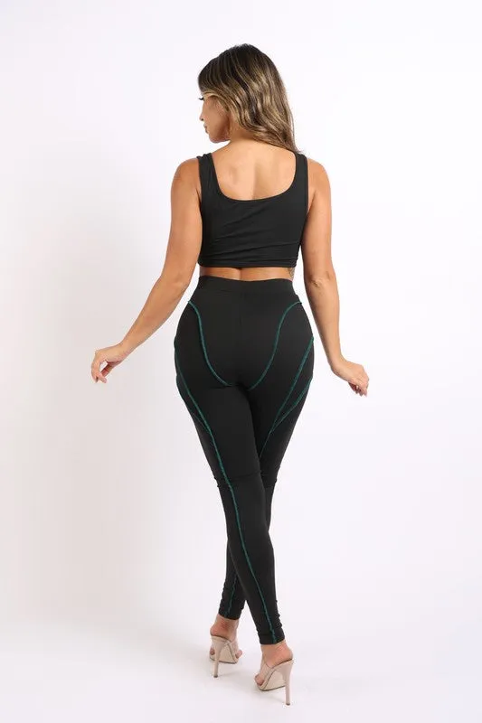 Stitch detailed tank and leggings set