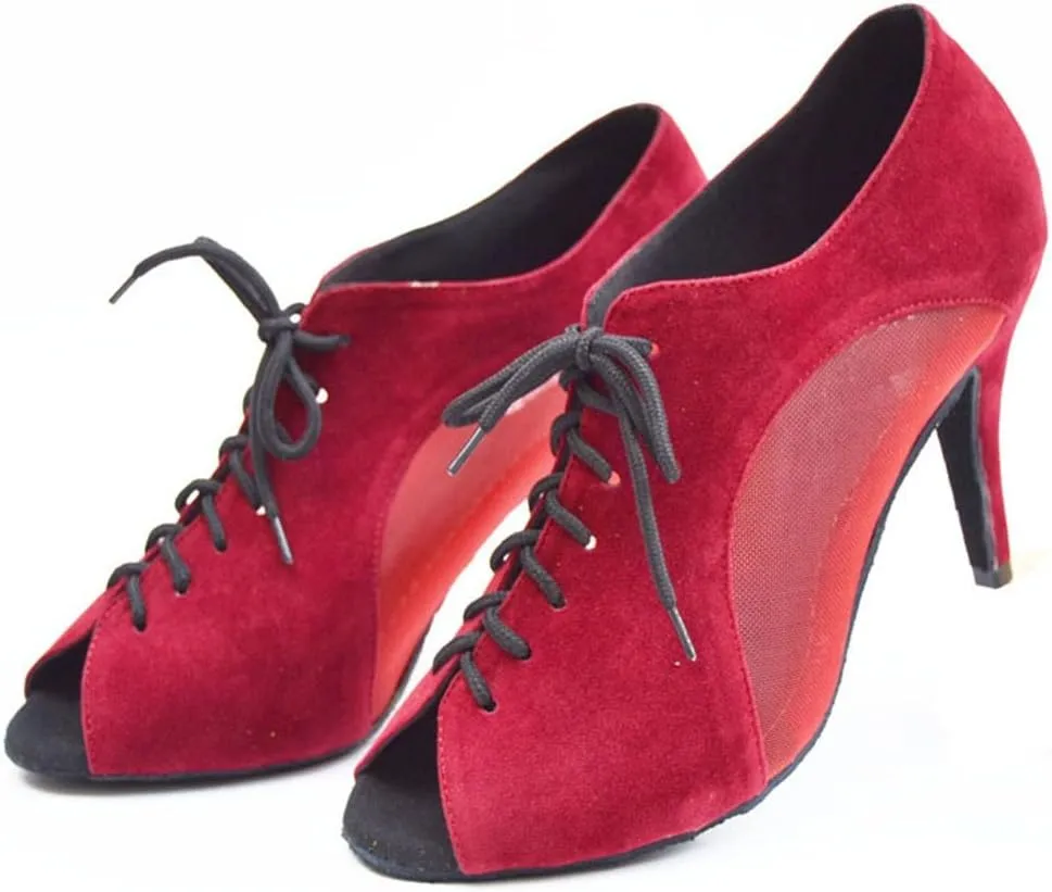 TDA Women's Comfort Lace-up Suede Salsa Tango Ballroom Latin Modern Dance Shoes