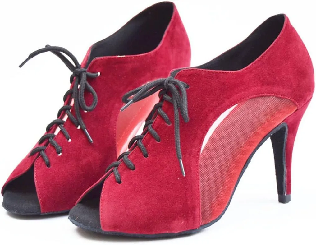 TDA Women's Comfort Lace-up Suede Salsa Tango Ballroom Latin Modern Dance Shoes