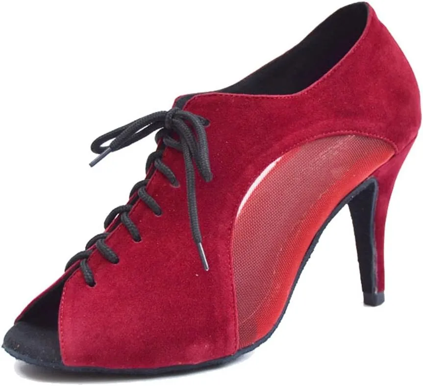 TDA Women's Comfort Lace-up Suede Salsa Tango Ballroom Latin Modern Dance Shoes