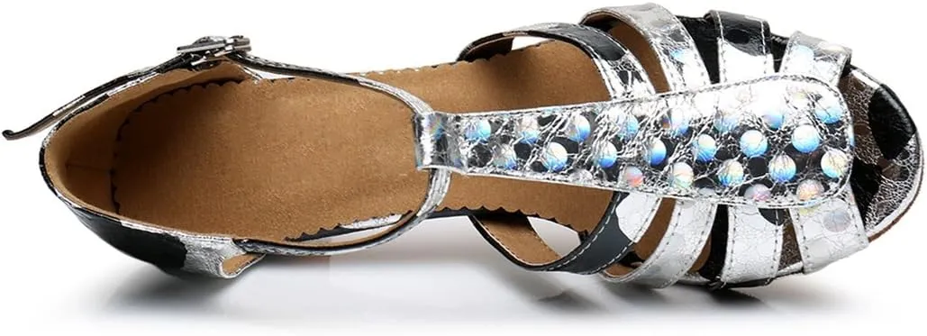 TDA Women's T-strap Peep Toe Floral Synthetic Ballroom Modern Latin Dance wedding Shoes