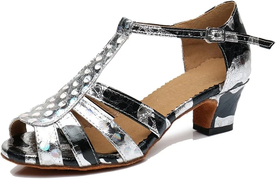 TDA Women's T-strap Peep Toe Floral Synthetic Ballroom Modern Latin Dance wedding Shoes