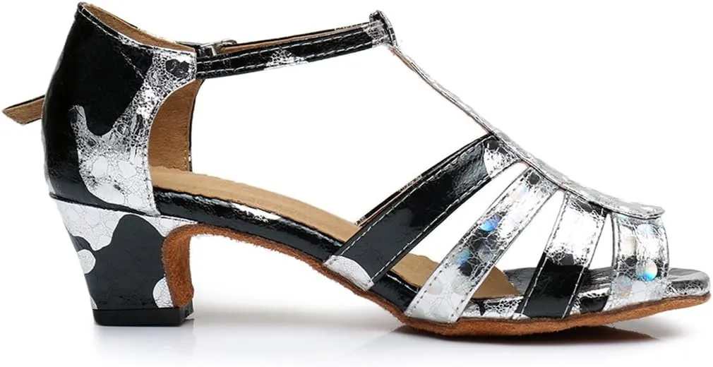 TDA Women's T-strap Peep Toe Floral Synthetic Ballroom Modern Latin Dance wedding Shoes