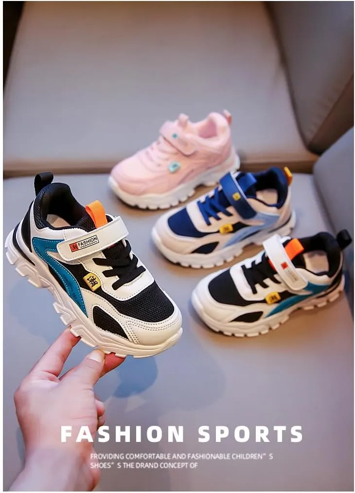 Unisex Kids Breathable Mesh Sneakers for Boys & Girls, Lightweight Running Shoes with Hook & Loop Closure, Non-Slip Rubber Sole - Spring/Summer 2025