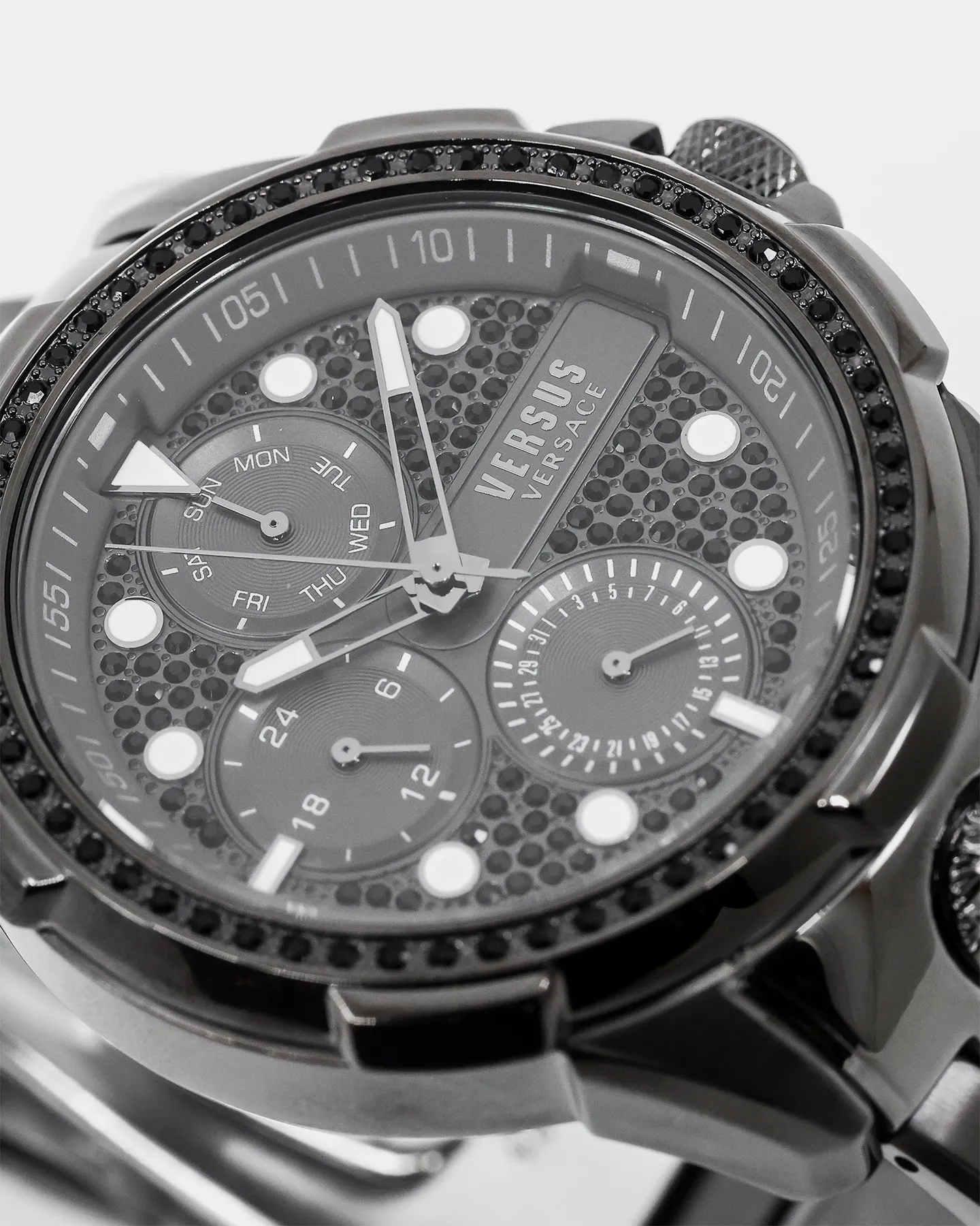 Versus Versace 6eme Arrondissement Crystal Set Gunmetal Watch Gunmetal