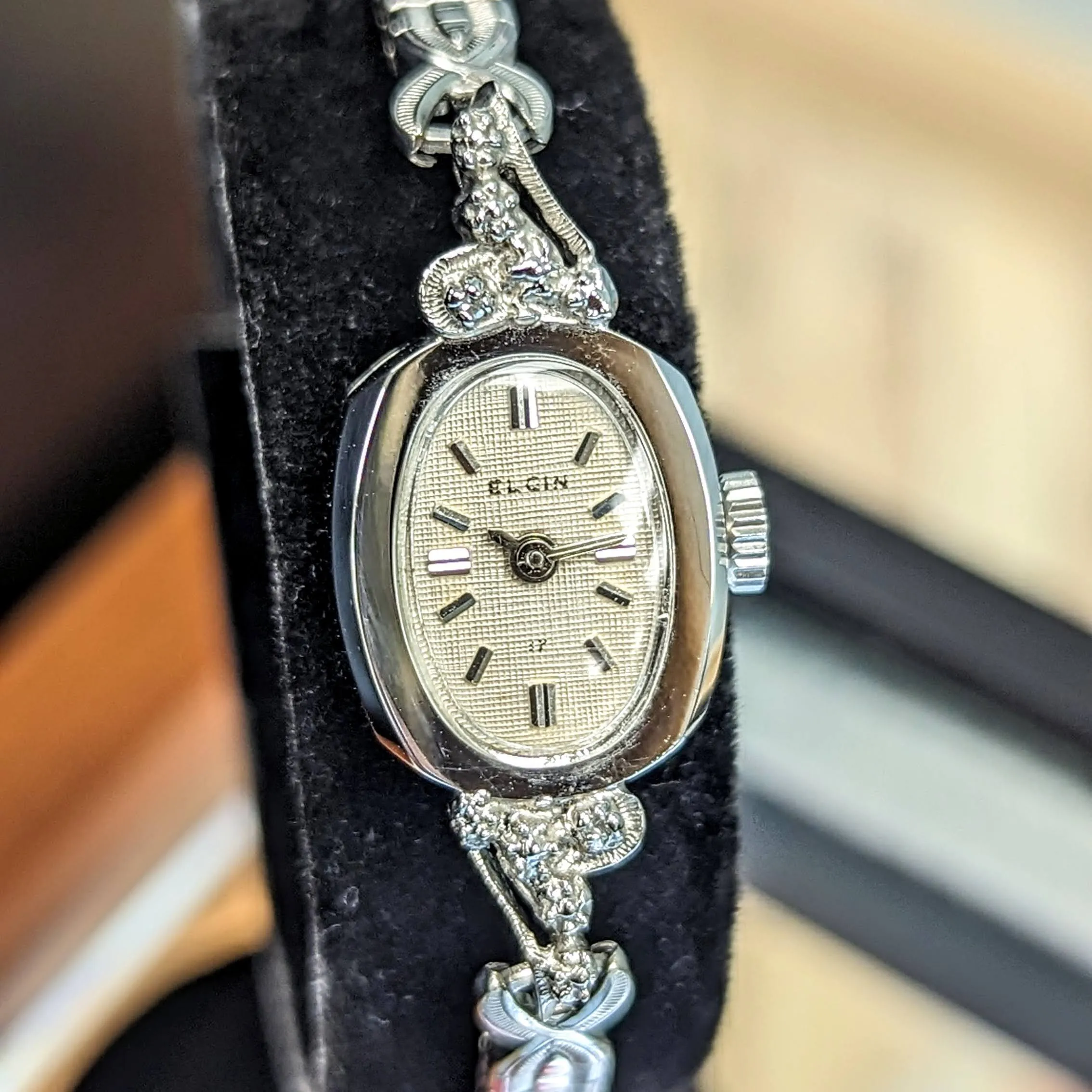 Vintage Ladies ELGIN Watch - Textured Dial & Fancy Lugs, Original Speidel Bracelet