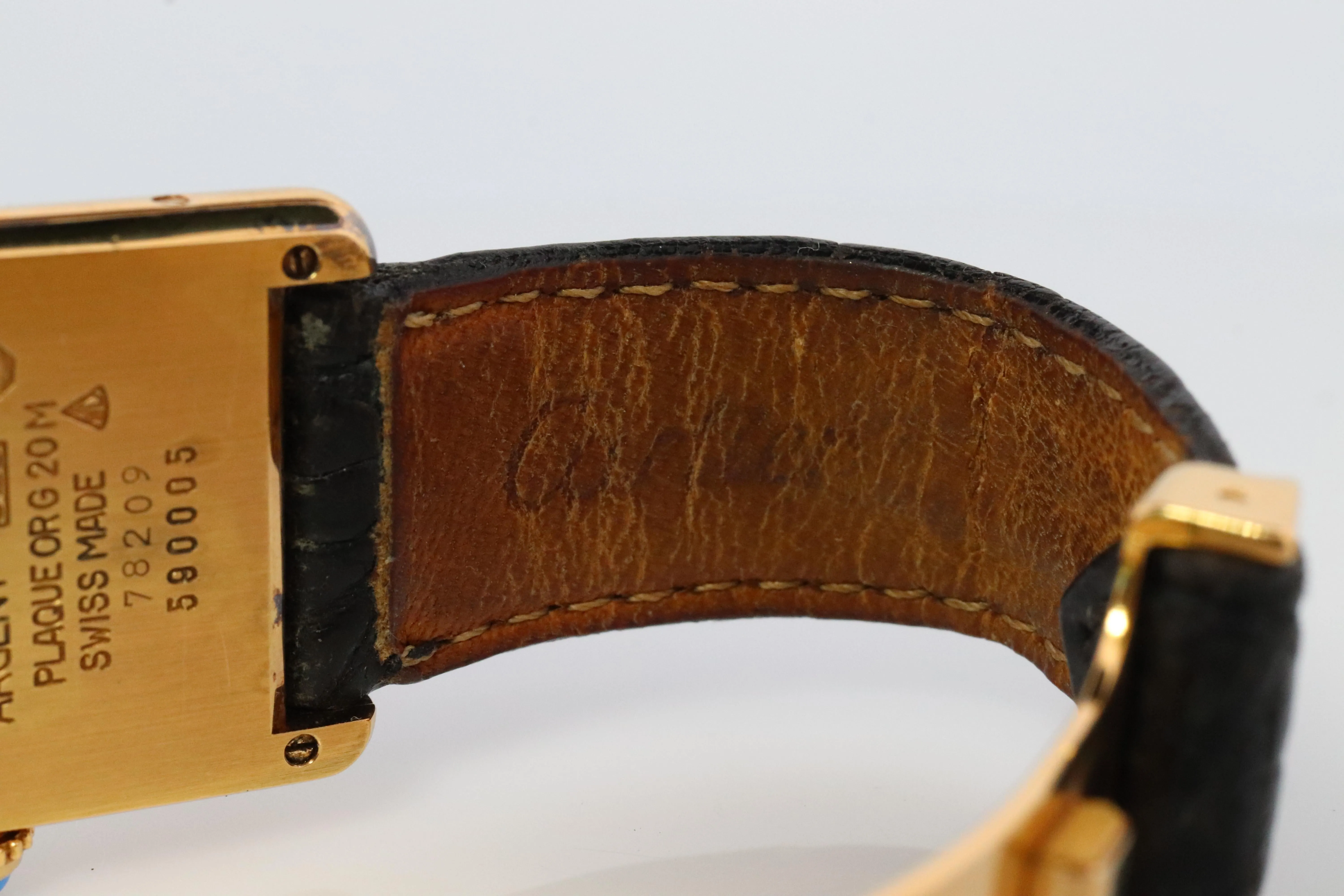 Vintage Must de Cartier Trinity Tank Watch. 925 Vermeil ARGENT Black Tank.