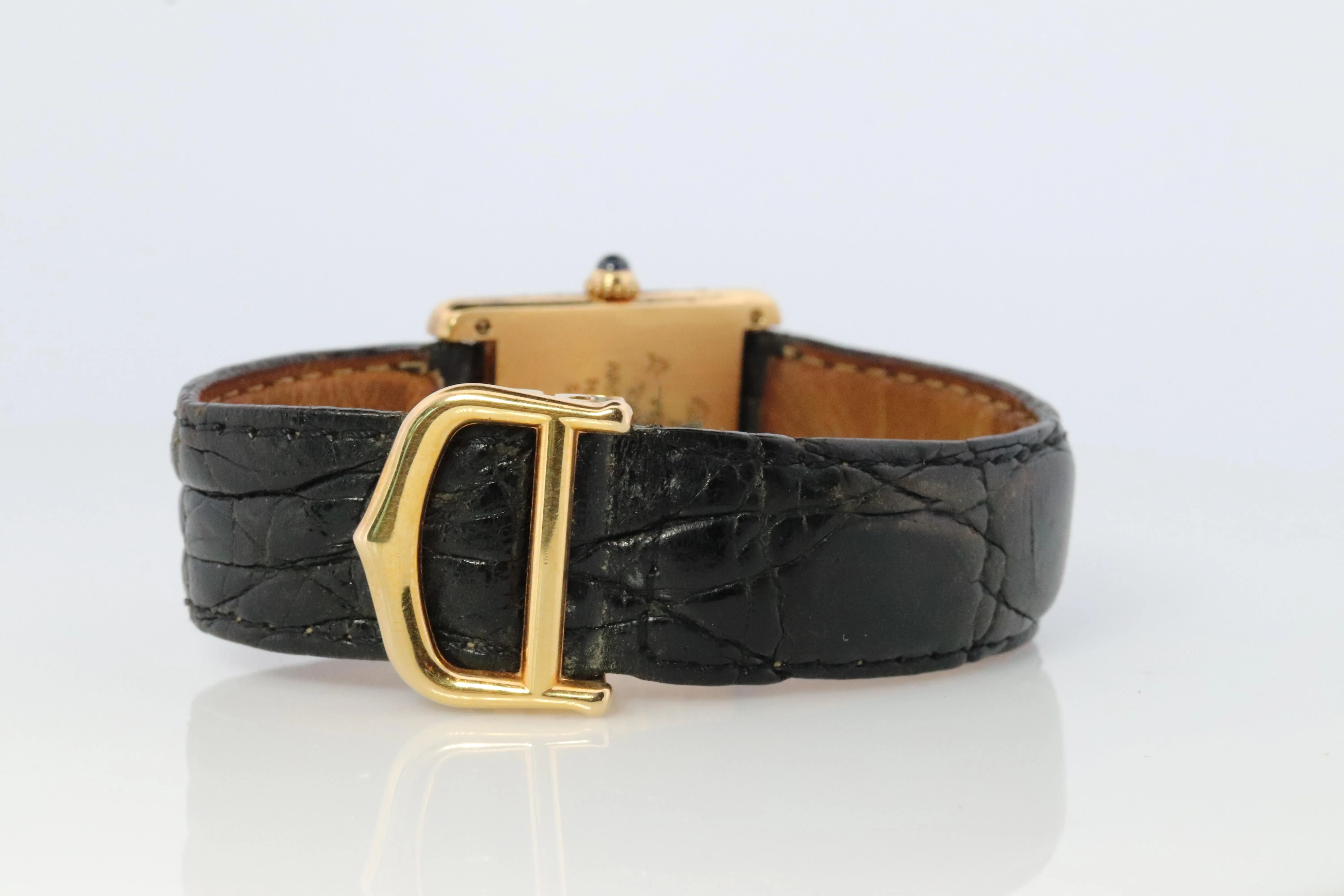 Vintage Must de Cartier Trinity Tank Watch. 925 Vermeil ARGENT Black Tank.