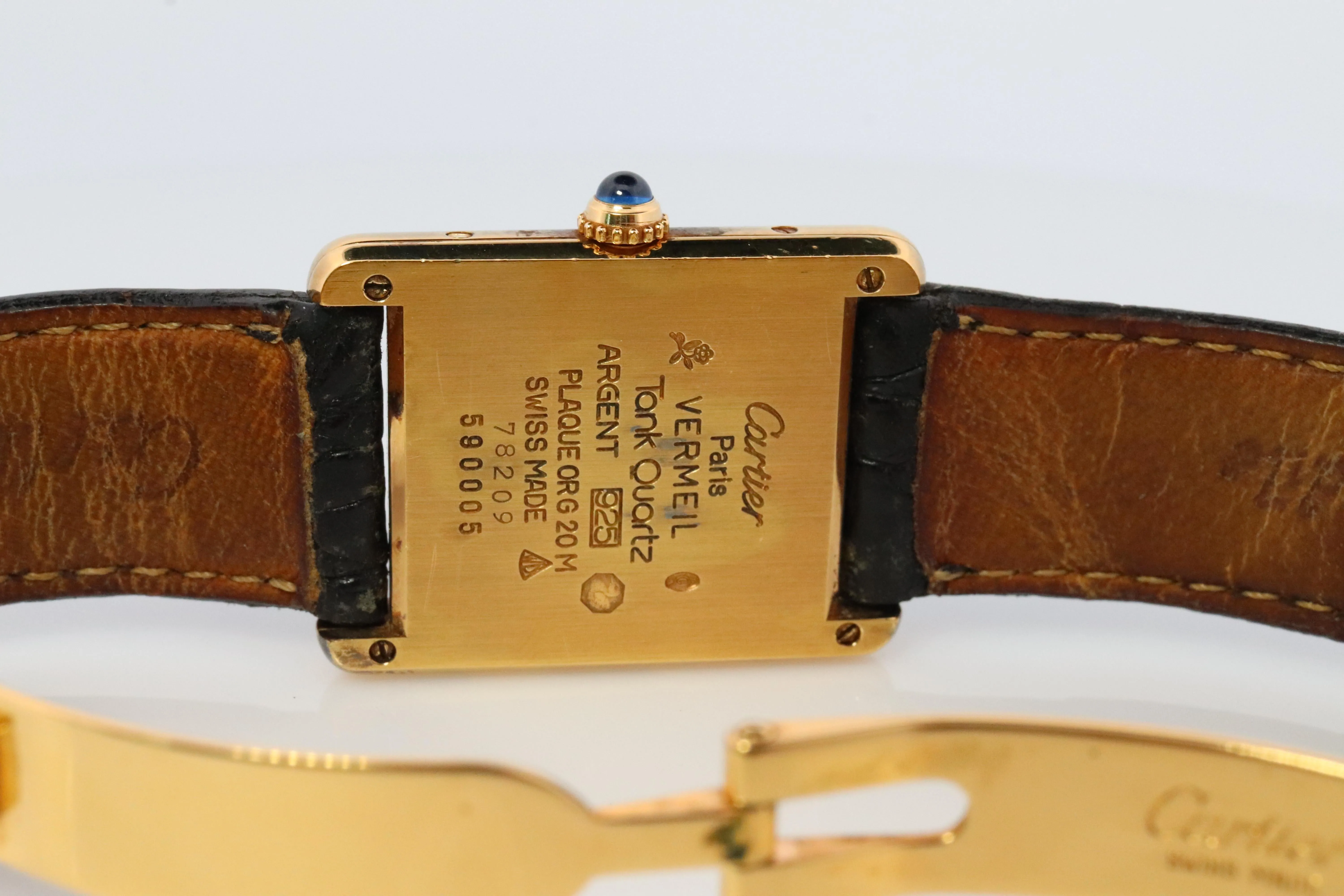 Vintage Must de Cartier Trinity Tank Watch. 925 Vermeil ARGENT Black Tank.
