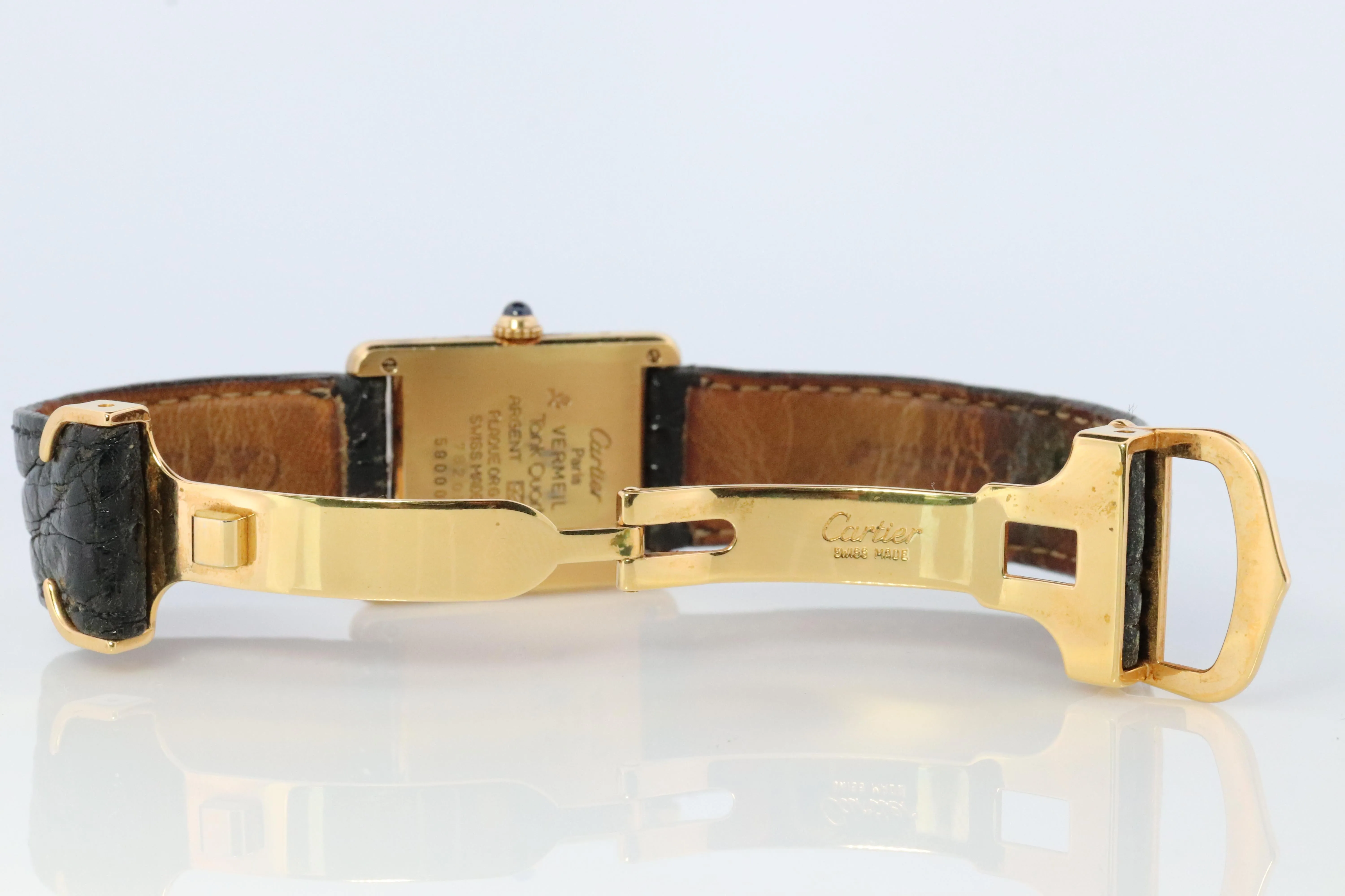 Vintage Must de Cartier Trinity Tank Watch. 925 Vermeil ARGENT Black Tank.