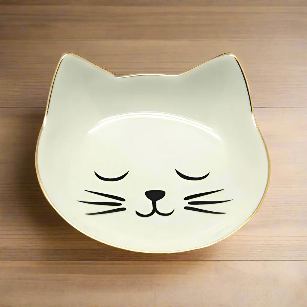 White & Gold Cat Face Trinket Dish