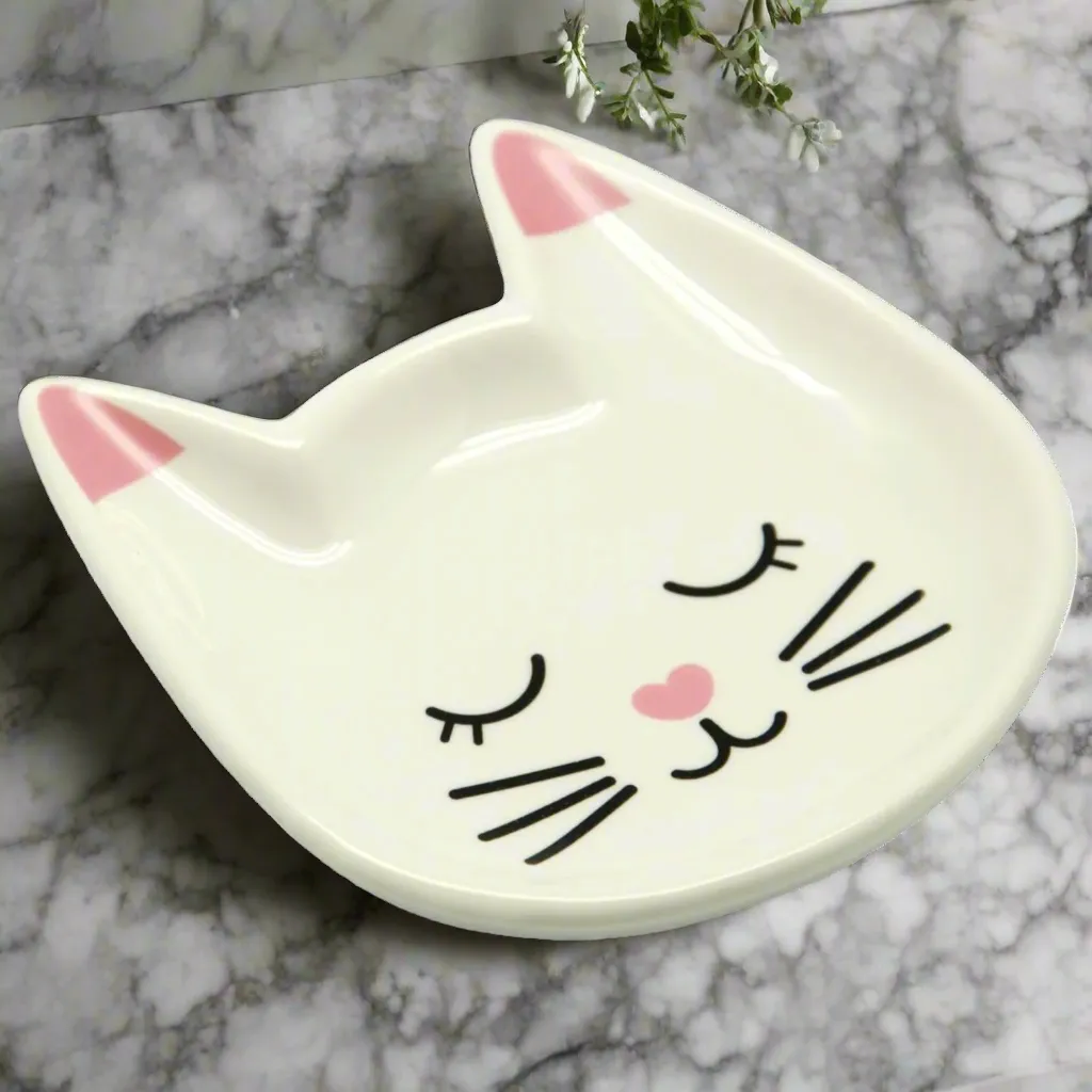 White & Gold Cat Face Trinket Dish